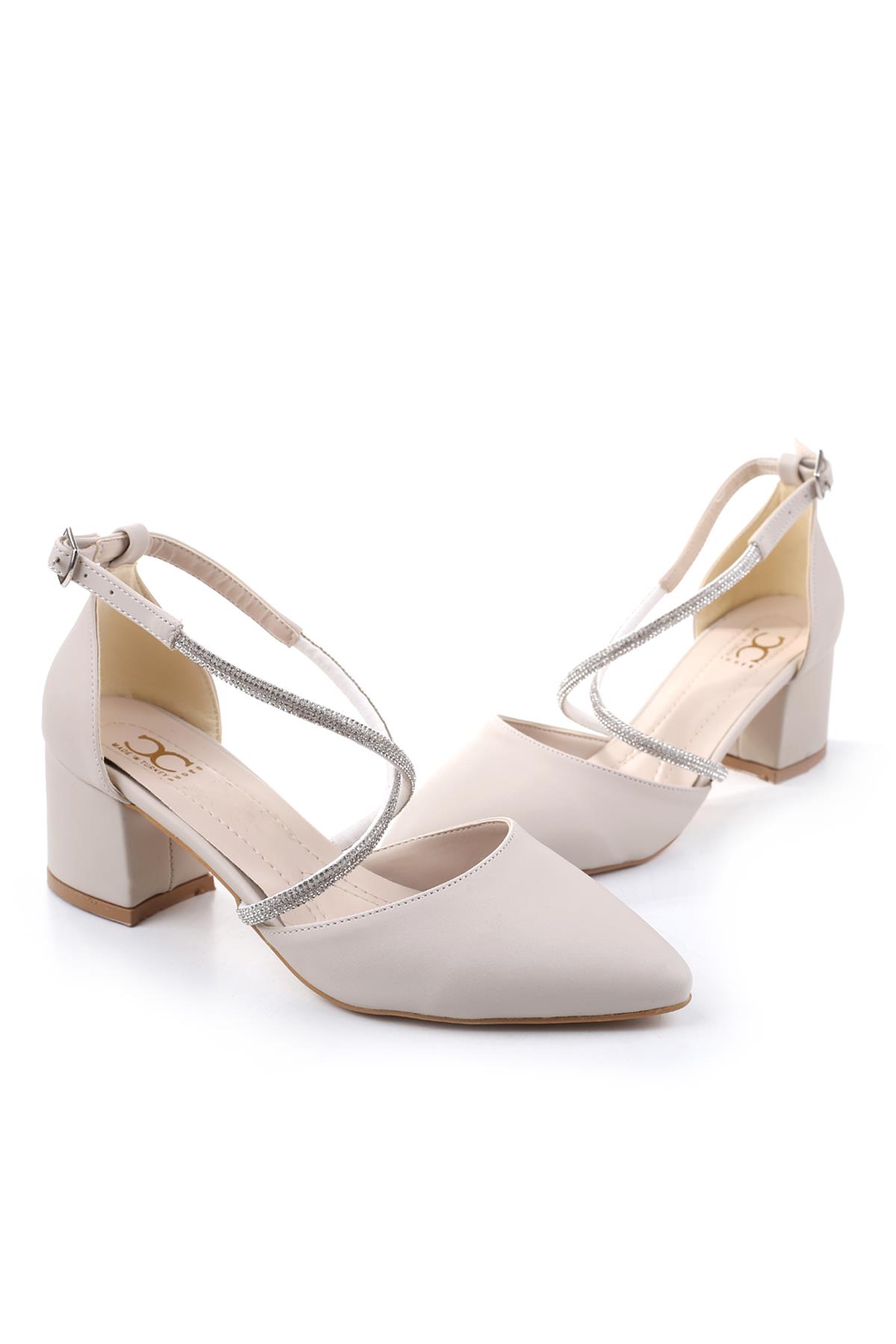 3909 Kadın Taş Detaylı 5,5 Cm Topuklu Saten Ayakkabı - Görsel 3