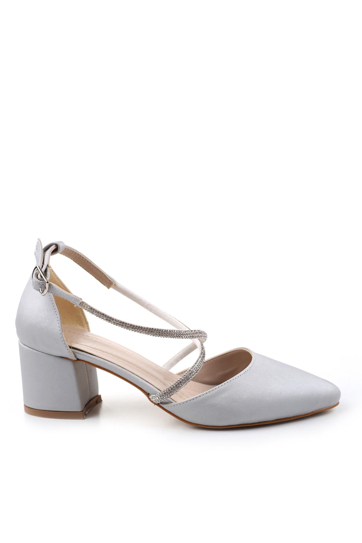 3909 Kadın Taş Detaylı 5,5 Cm Topuklu Saten Ayakkabı - Görsel 2