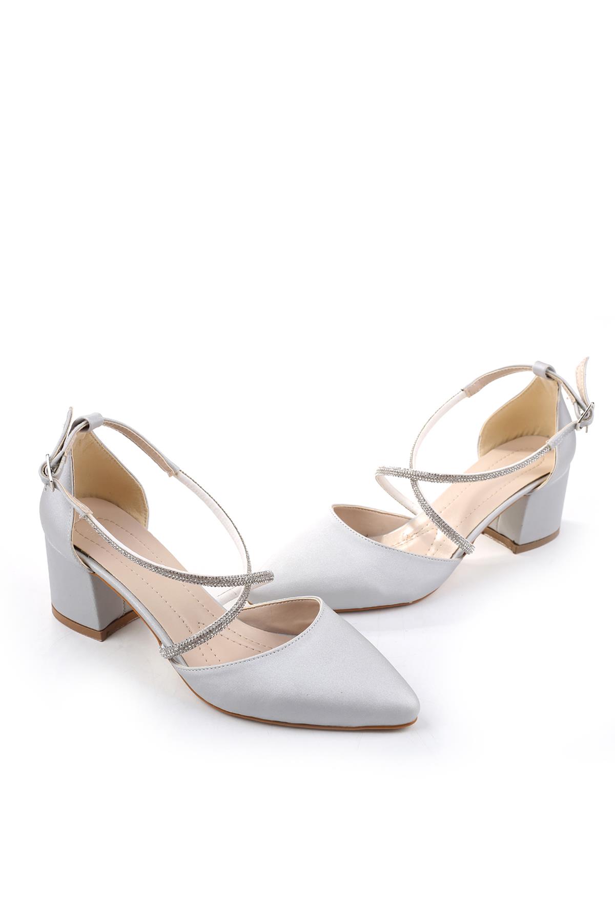 3909 Kadın Taş Detaylı 5,5 Cm Topuklu Saten Ayakkabı - Görsel 3