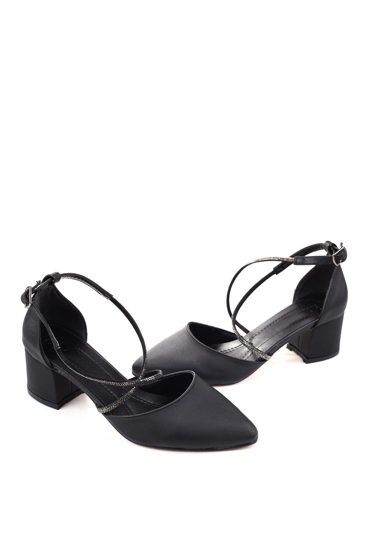 3909 Kadın Taş Detaylı 5,5 Cm Topuklu Saten Ayakkabı - Görsel 3