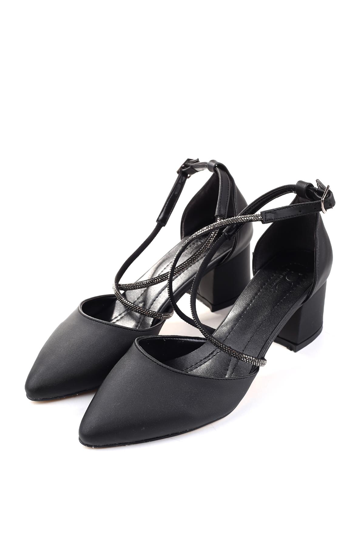 3909 Kadın Taş Detaylı 5,5 Cm Topuklu Saten Ayakkabı - Görsel 4