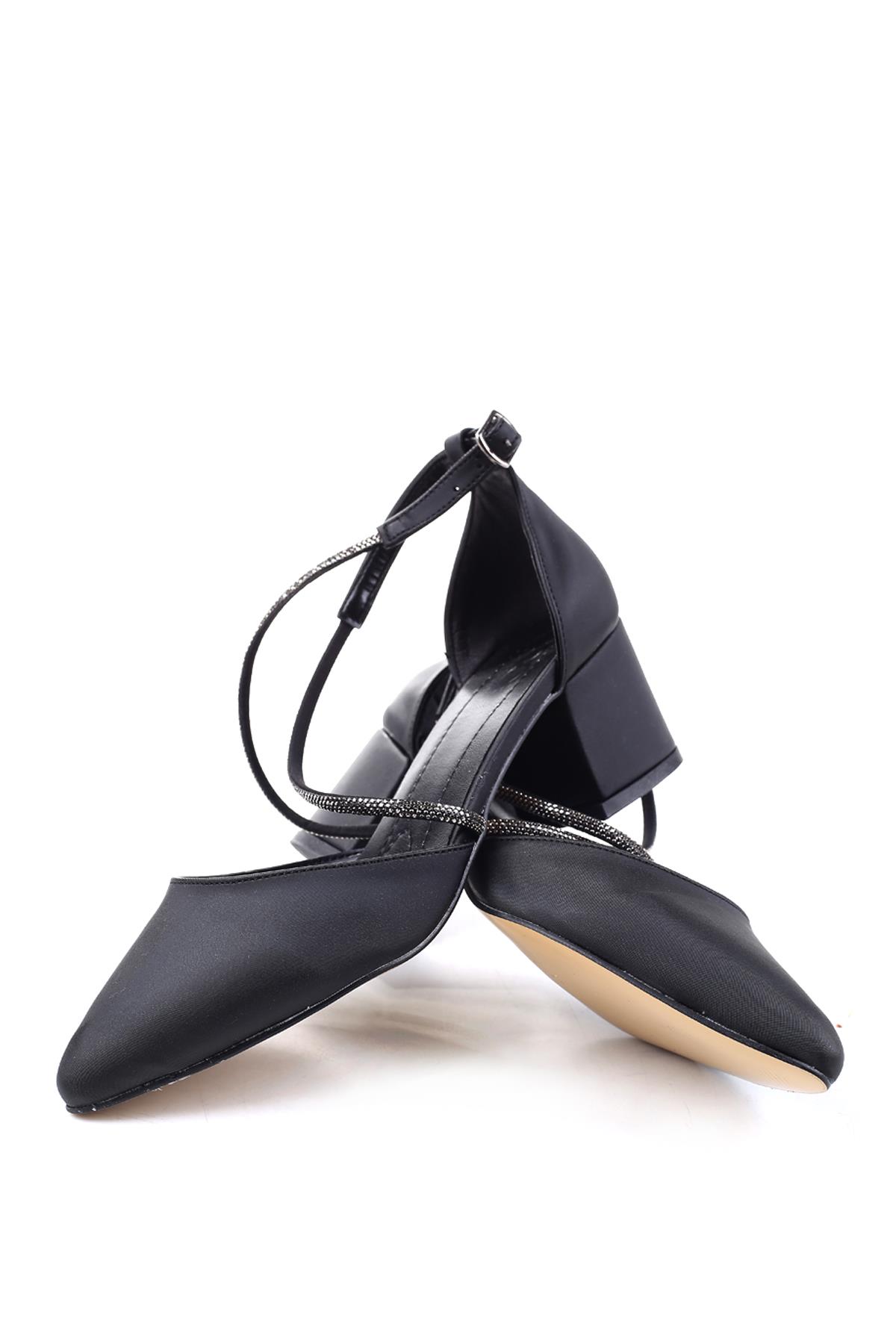 3909 Kadın Taş Detaylı 5,5 Cm Topuklu Saten Ayakkabı - Görsel 5