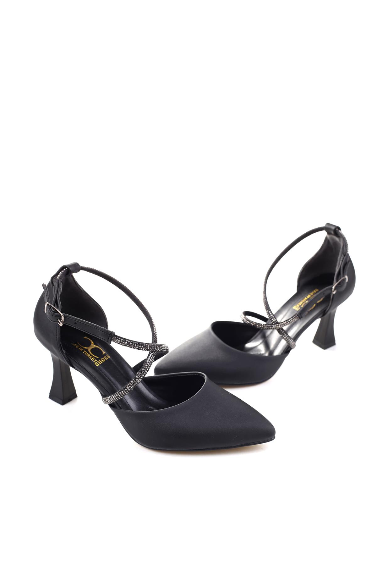 901 Kadın Saten Taş Detaylı 7,5 Cm Topuklu Ayakkabı - Görsel 3