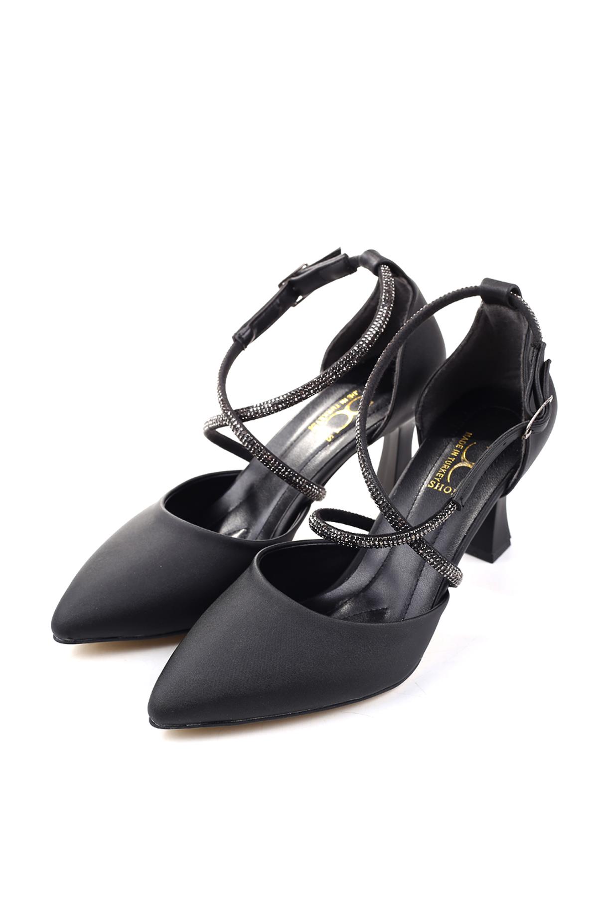 901 Kadın Saten Taş Detaylı 7,5 Cm Topuklu Ayakkabı - Görsel 4