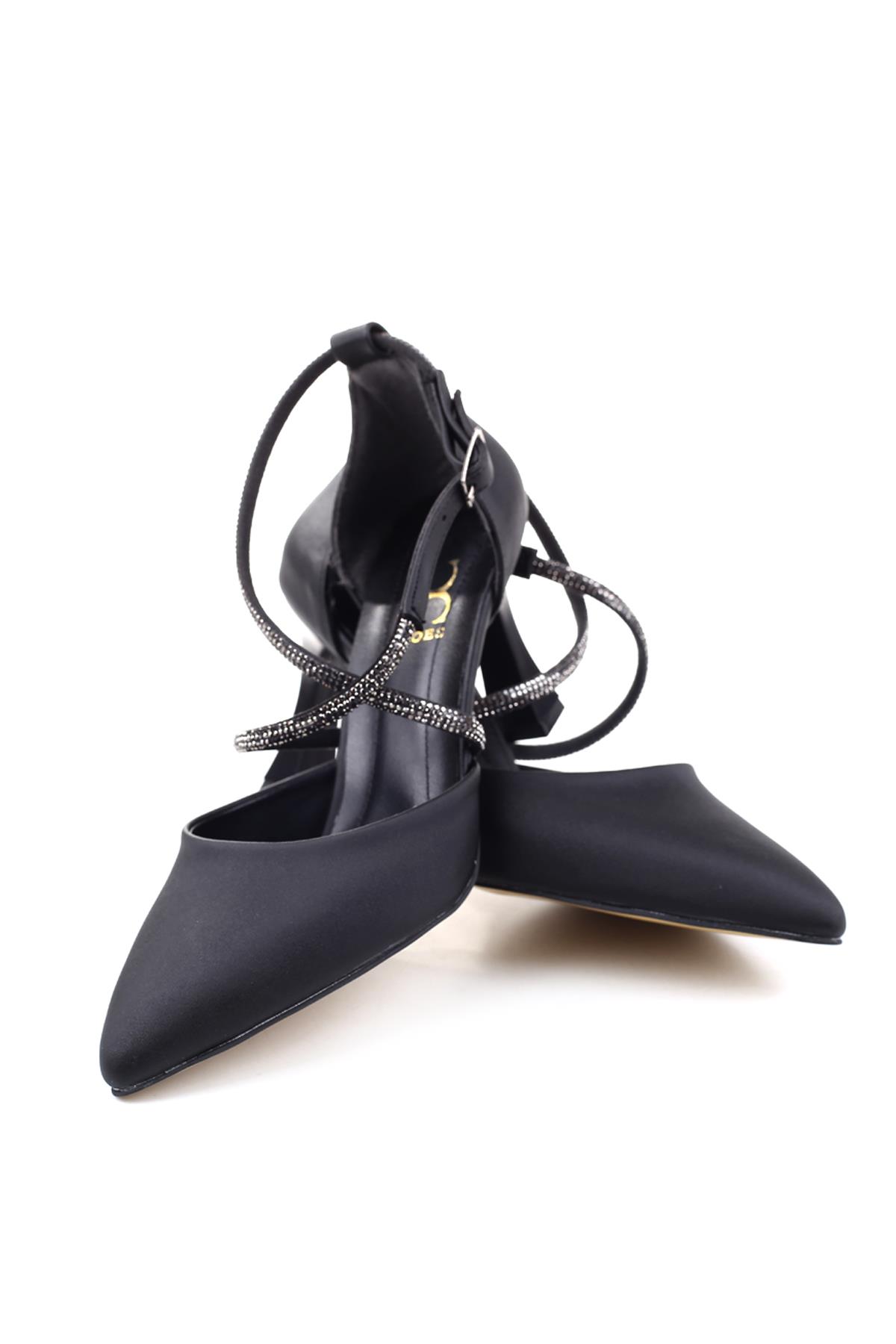 901 Kadın Saten Taş Detaylı 7,5 Cm Topuklu Ayakkabı - Görsel 5