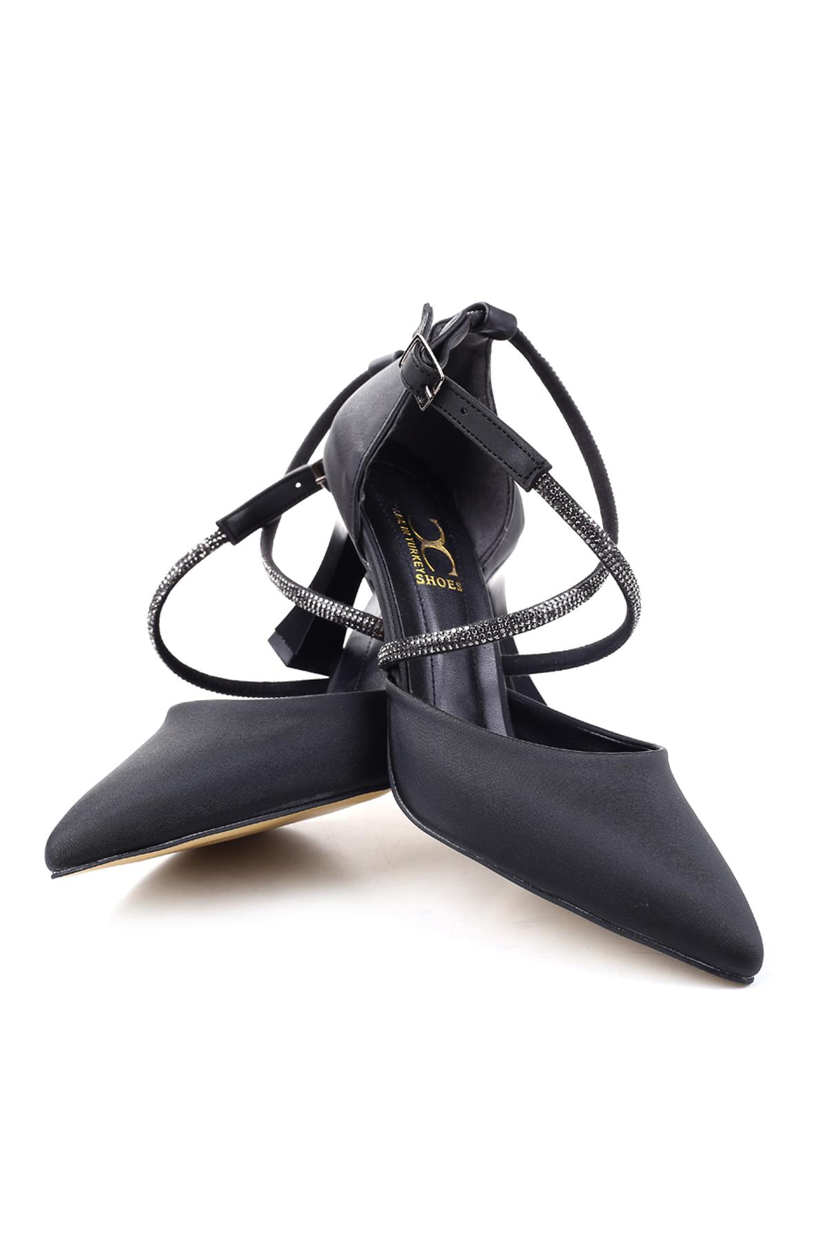 901 Kadın Saten Taş Detaylı 7,5 Cm Topuklu Ayakkabı - Görsel 6