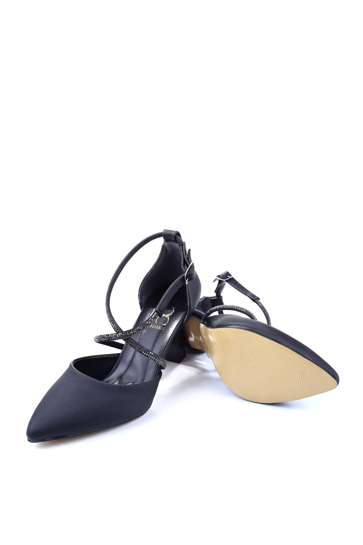 901 Kadın Saten Taş Detaylı 7,5 Cm Topuklu Ayakkabı - Görsel 8