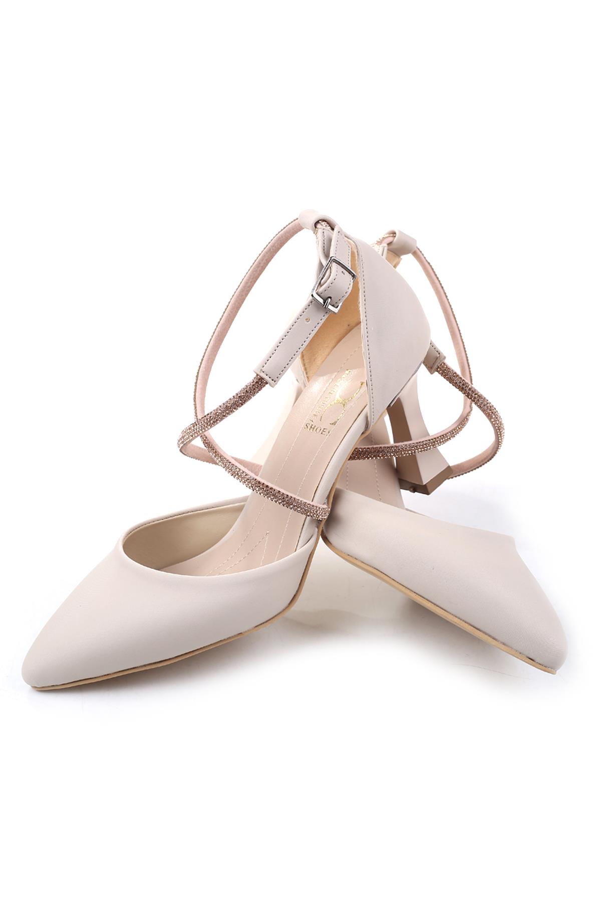 901 Kadın Saten Taş Detaylı 7,5 Cm Topuklu Ayakkabı - Görsel 5