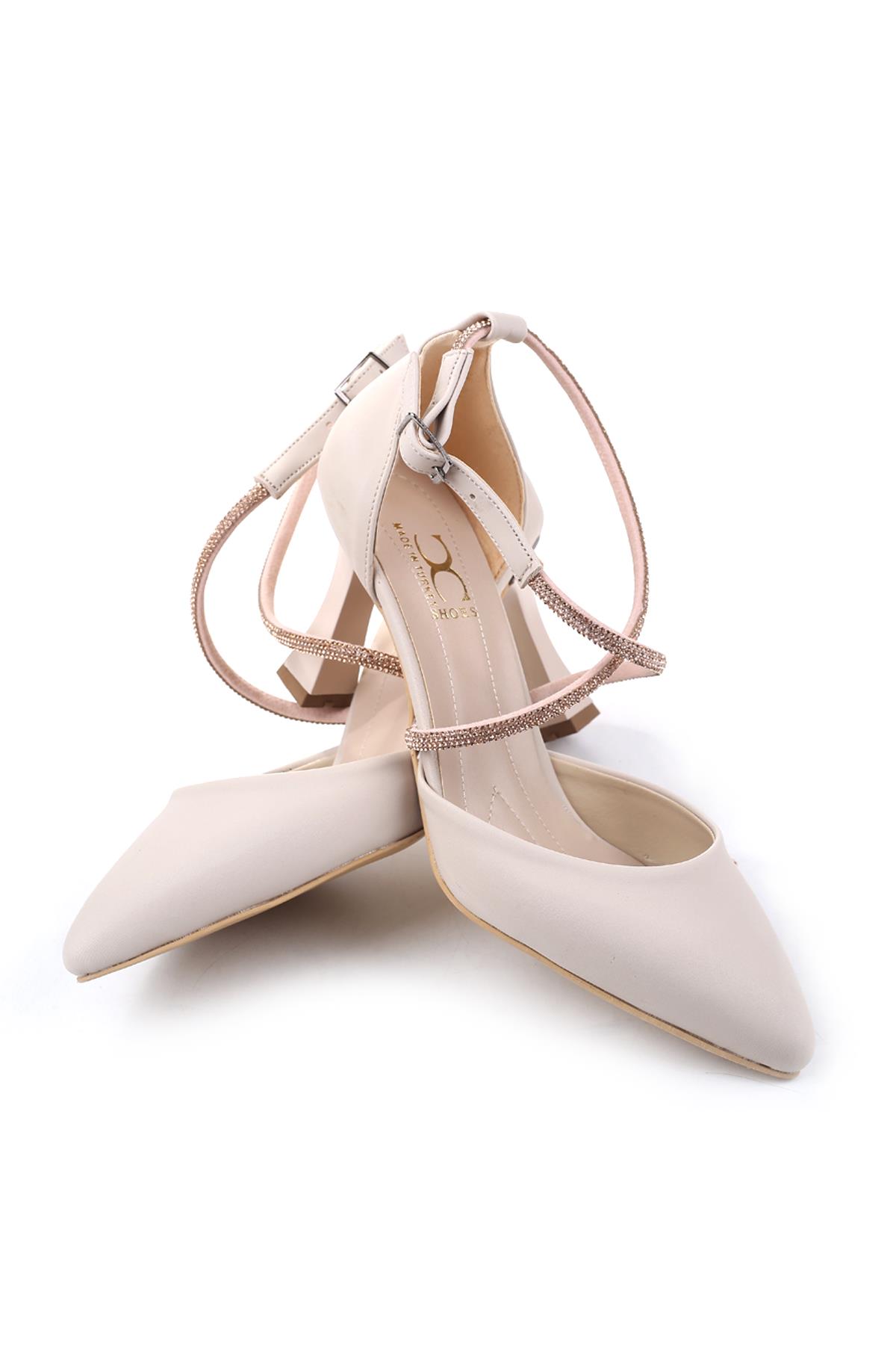 901 Kadın Saten Taş Detaylı 7,5 Cm Topuklu Ayakkabı - Görsel 6