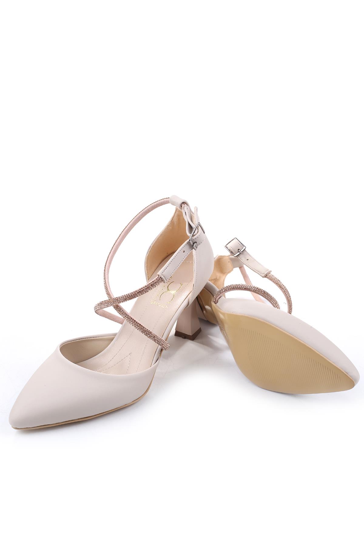 901 Kadın Saten Taş Detaylı 7,5 Cm Topuklu Ayakkabı - Görsel 7