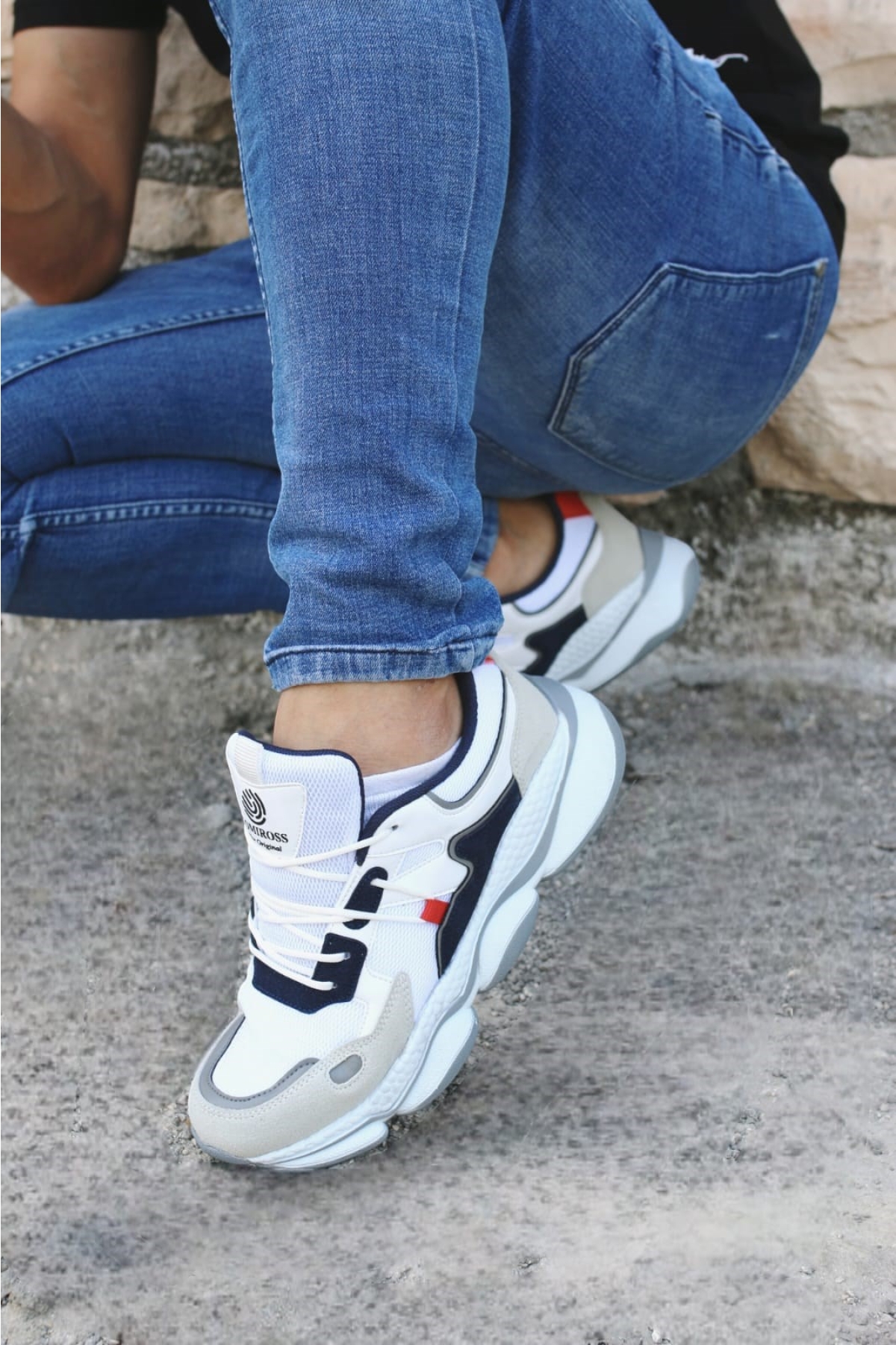 Runner Beyaz Lacivert Ortopedik Günlük Garantili Yürüyüş Koşu Sneaker Spor Ayakkabı Runner-1987 - Görsel 4