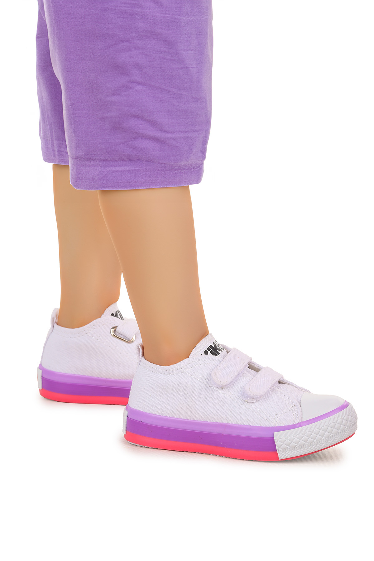 Linen Cırtlı Kız Bebek Keten Spor Ayakkabı Beyaz - Pembe - Görsel 2