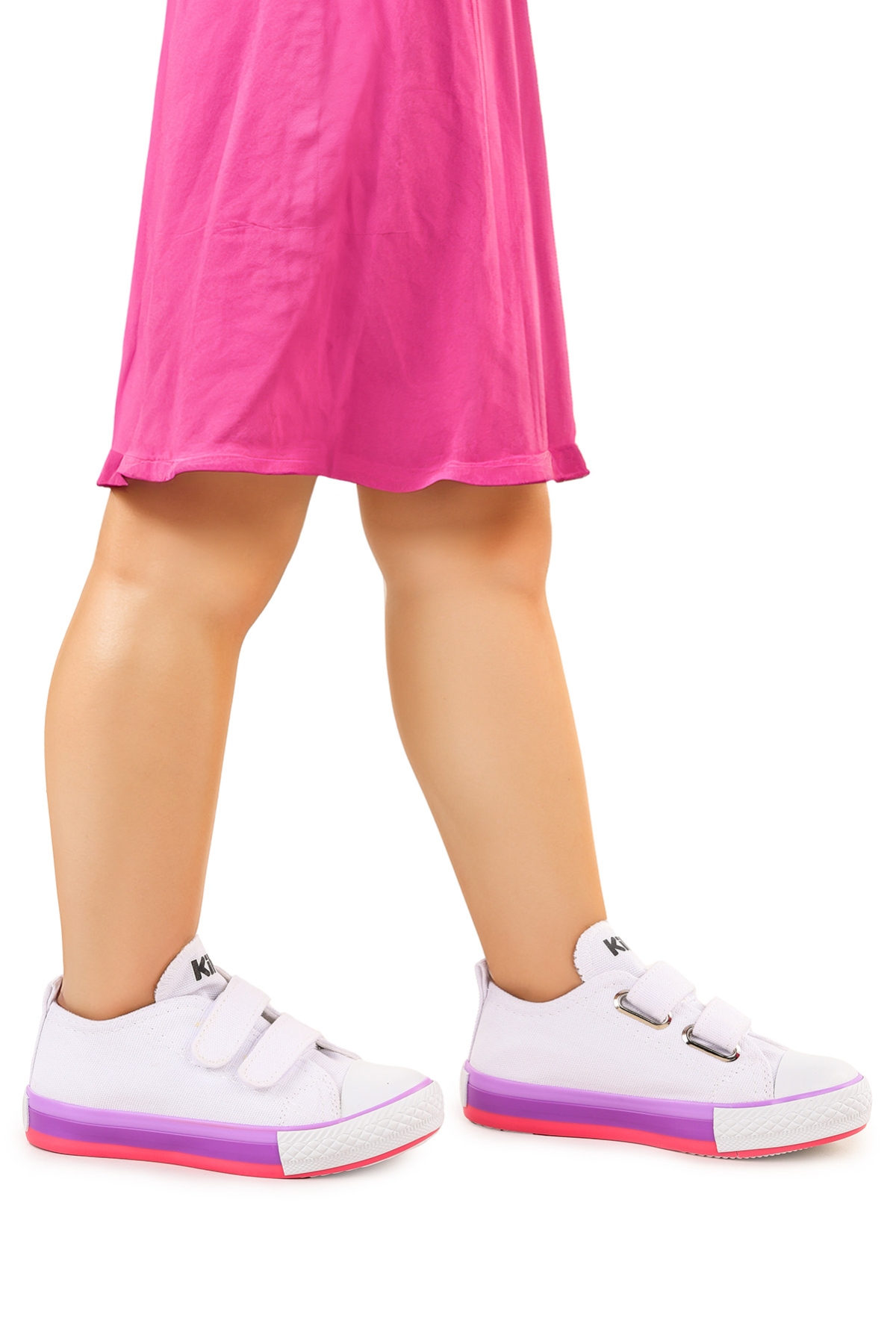 Linen Cırtlı Kız Çocuk Keten Spor Ayakkabı Beyaz - Pembe - Görsel 2