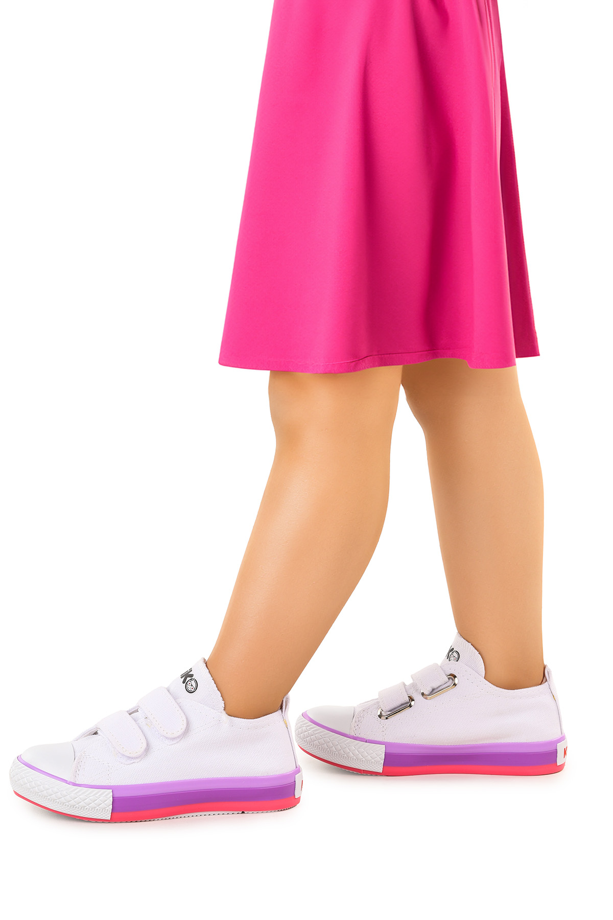 Linen Cırtlı Kız Çocuk Keten Spor Ayakkabı Beyaz - Pembe - Görsel 3