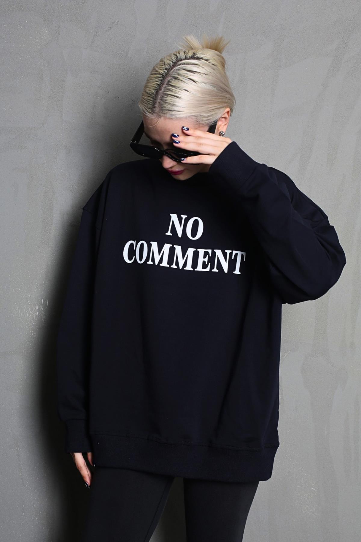Madmext Siyah Bisiklet Yaka Baskılı Oversize Kadın Sweatshirt MG1902 — 3