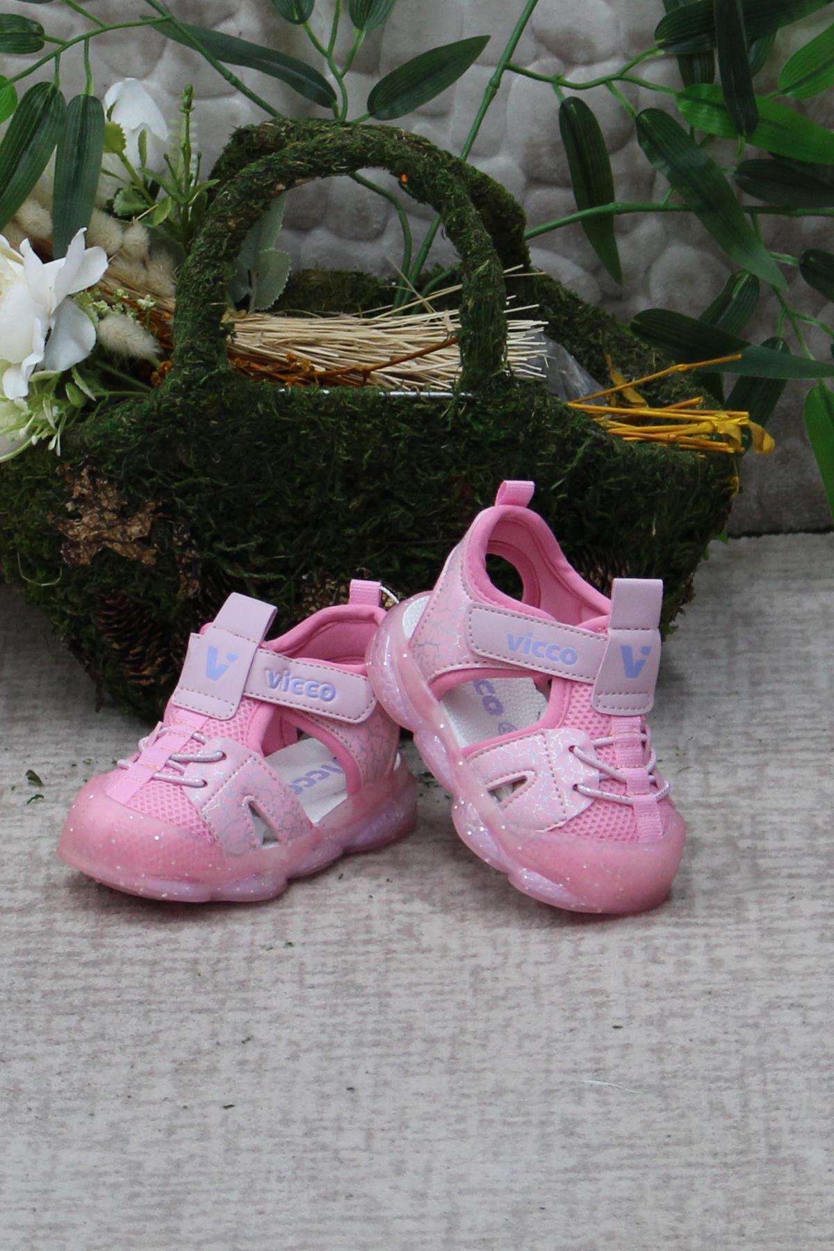 321.B24Y.211 Monrovia Pembe Rahat Esnek Işıklı Kız Çocuk Sandalet - Görsel 2