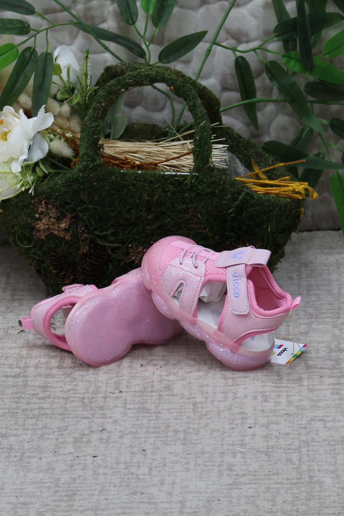 321.B24Y.211 Monrovia Pembe Rahat Esnek Işıklı Kız Çocuk Sandalet - Görsel 3