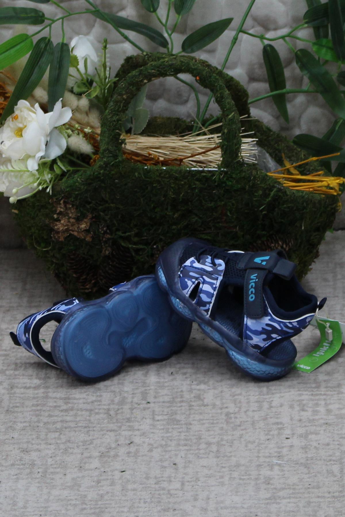 321.E24Y.211 Monrovia Lacivert Rahat Esnek Işıklı Erkek Çocuk Sandalet - Görsel 3