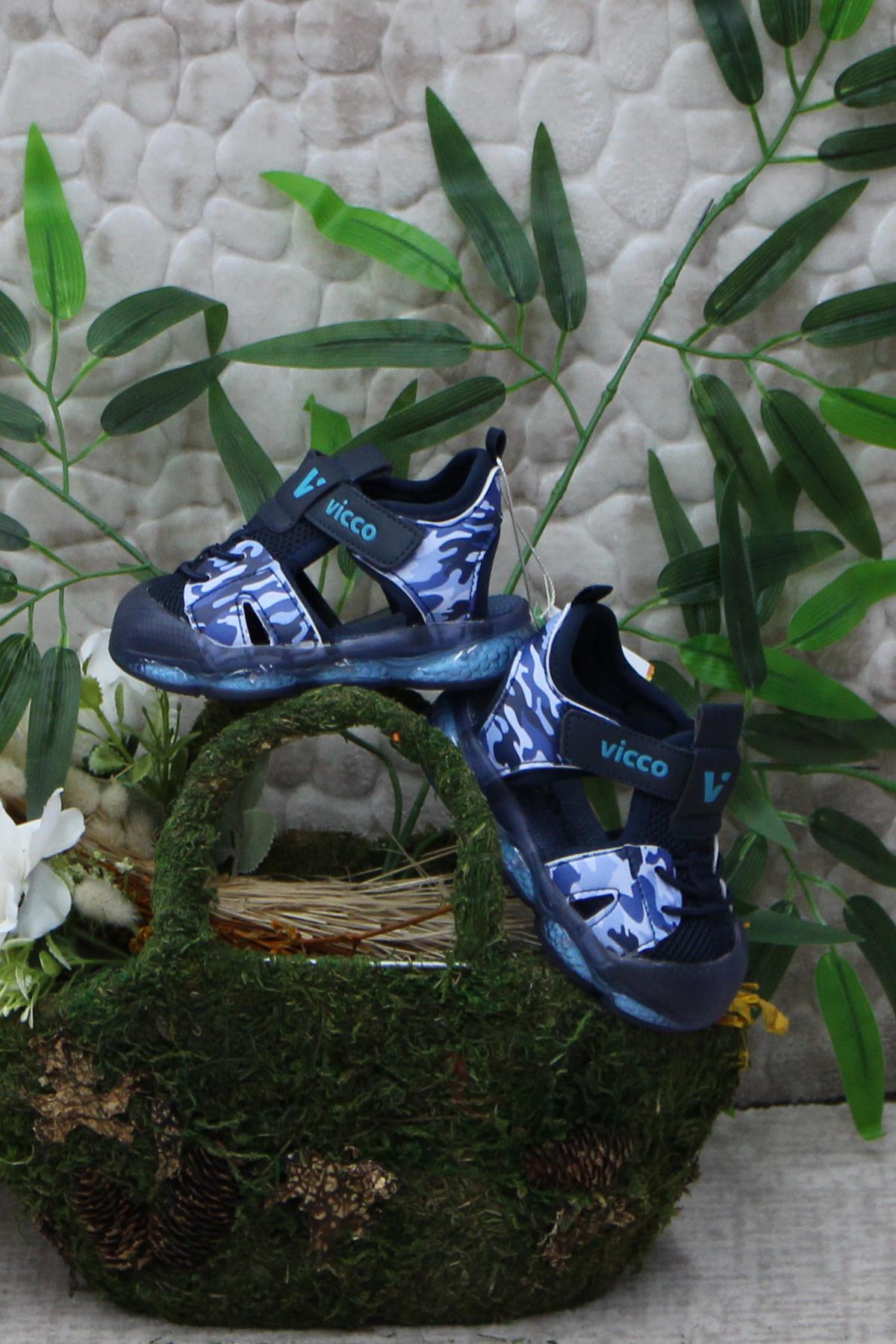 321.E24Y.211 Monrovia Lacivert Rahat Esnek Işıklı Erkek Çocuk Sandalet - Görsel 6