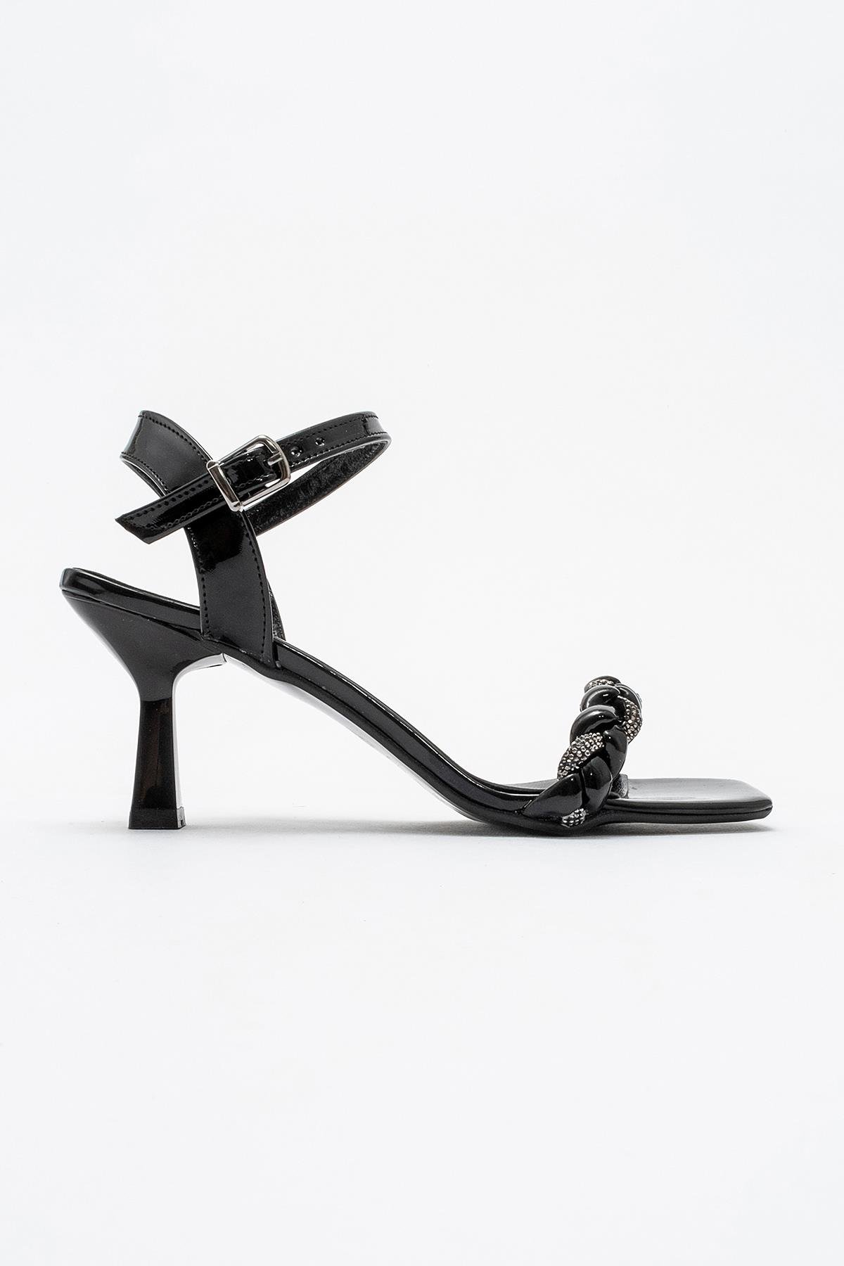 Kadın Taşlı Örgülü Topuklu Sandalet SİYAH RUGAN - Görsel 2