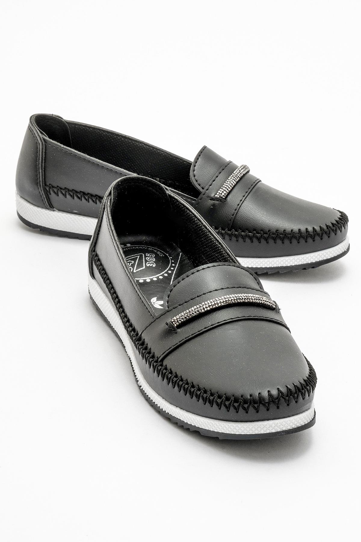 Kaydırmaz Taban Bağlı Lastikli Kadın Babet SİYAH CİLT - Görsel 2