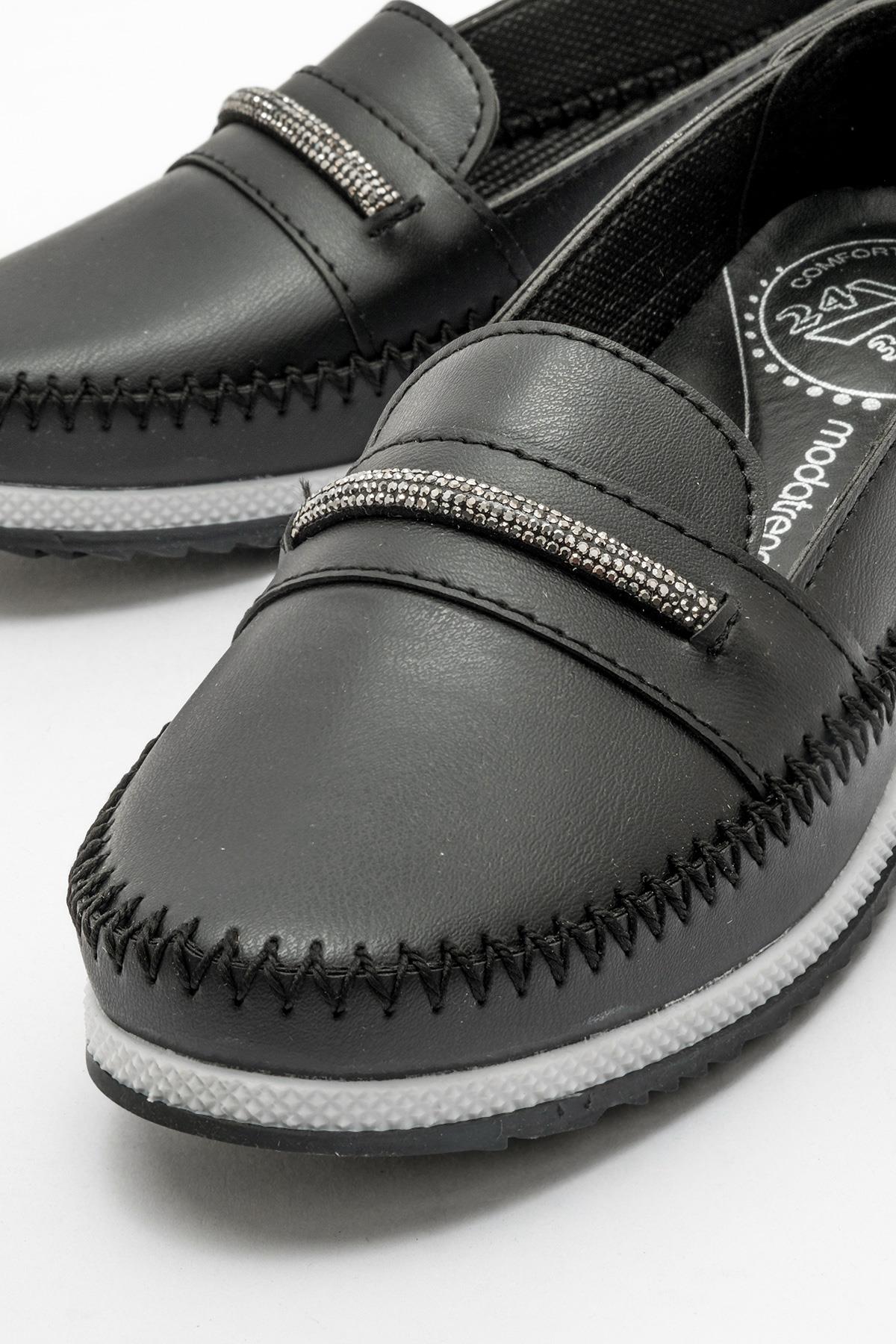 Kaydırmaz Taban Bağlı Lastikli Kadın Babet SİYAH CİLT - Görsel 4