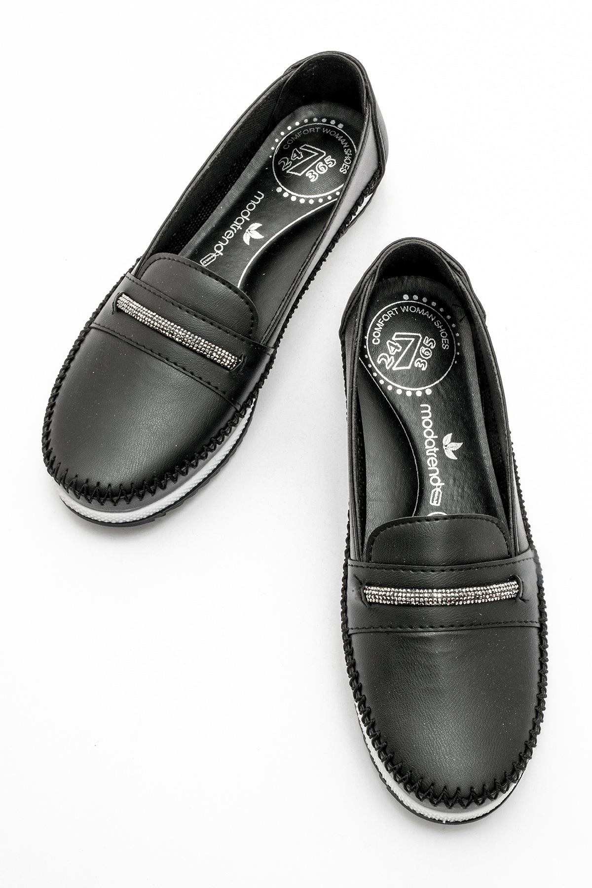 Kaydırmaz Taban Bağlı Lastikli Kadın Babet SİYAH CİLT - Görsel 6