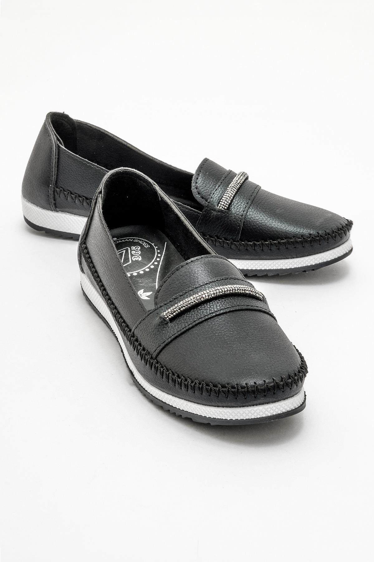 Kaydırmaz Taban Bağlı Lastikli Kadın Babet SİYAH SULTAN - Görsel 2