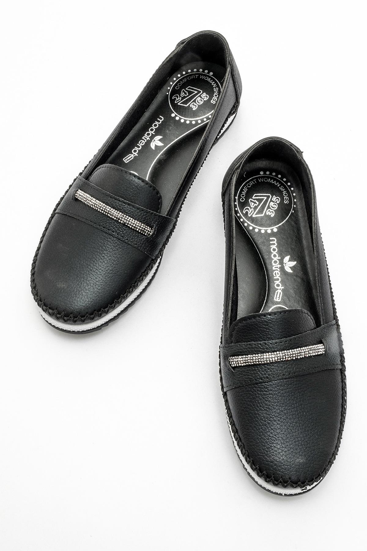 Kaydırmaz Taban Bağlı Lastikli Kadın Babet SİYAH SULTAN - Görsel 6