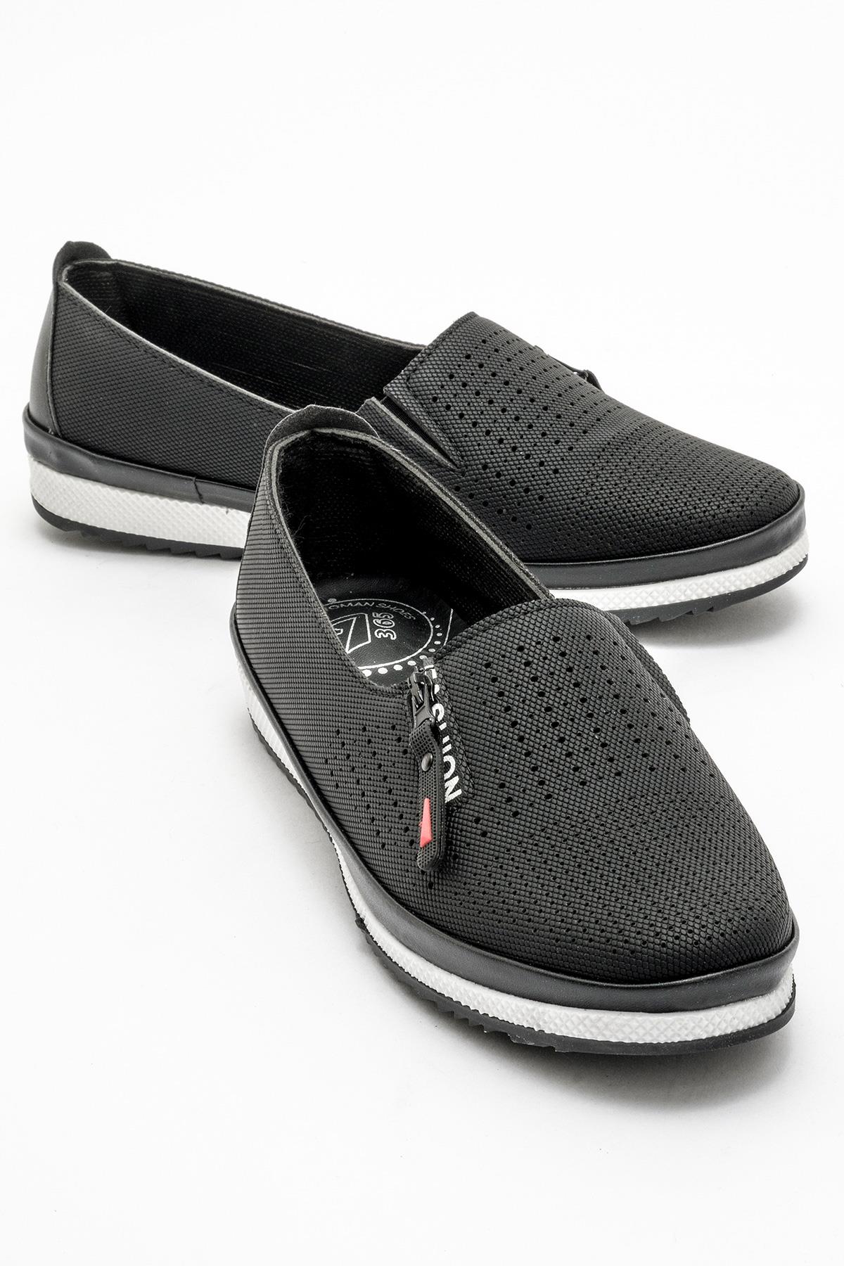 Kadın Fermuarlı Günlük Babet SİYAH KOT - Görsel 3