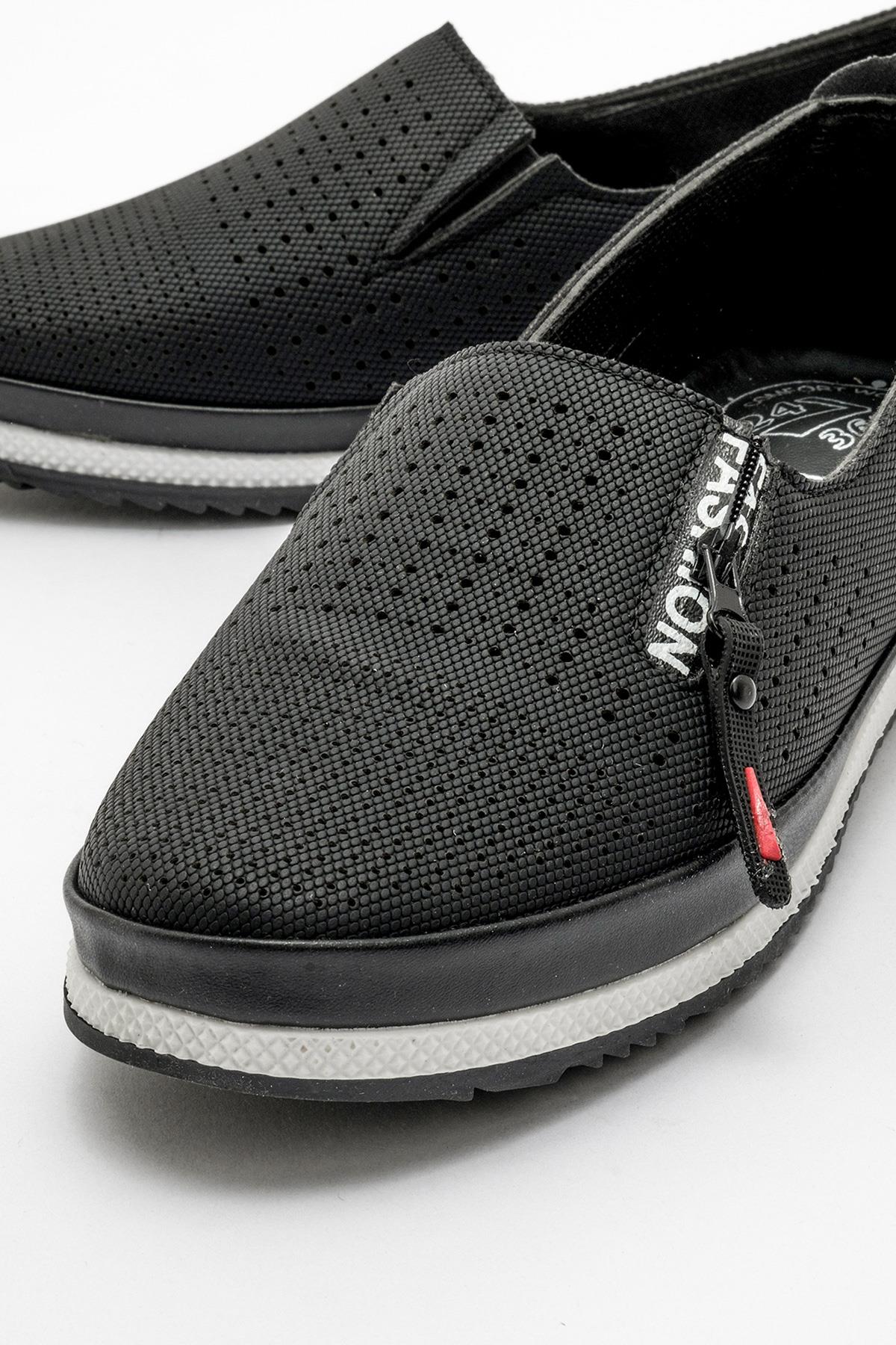 Kadın Fermuarlı Günlük Babet SİYAH KOT - Görsel 4