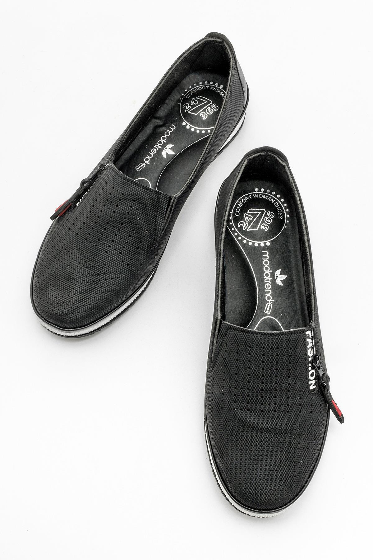 Kadın Fermuarlı Günlük Babet SİYAH KOT - Görsel 6