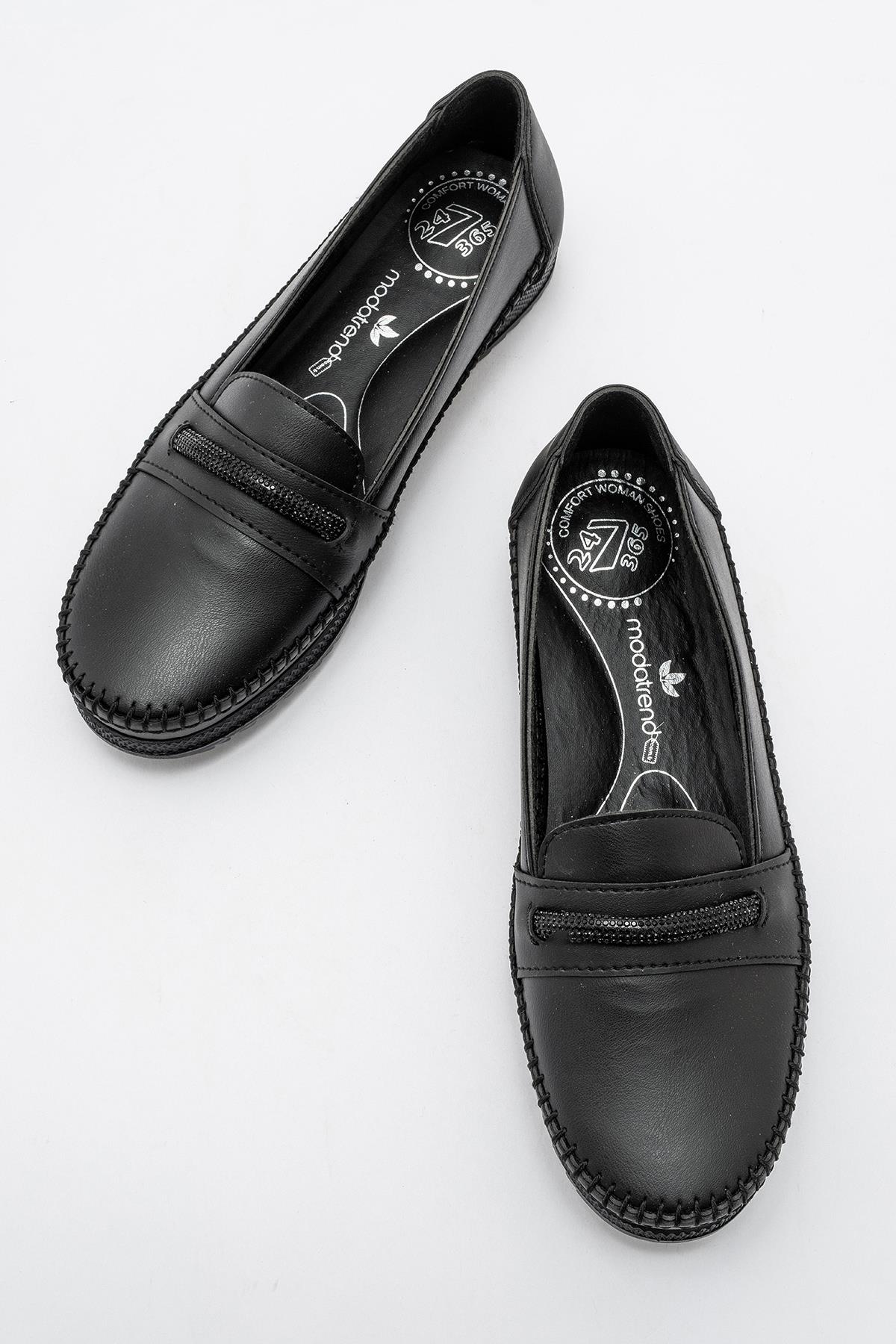 Kaydırmaz Taban Bağlı Lastikli Kadın Babet SİYAH KOT - Görsel 6