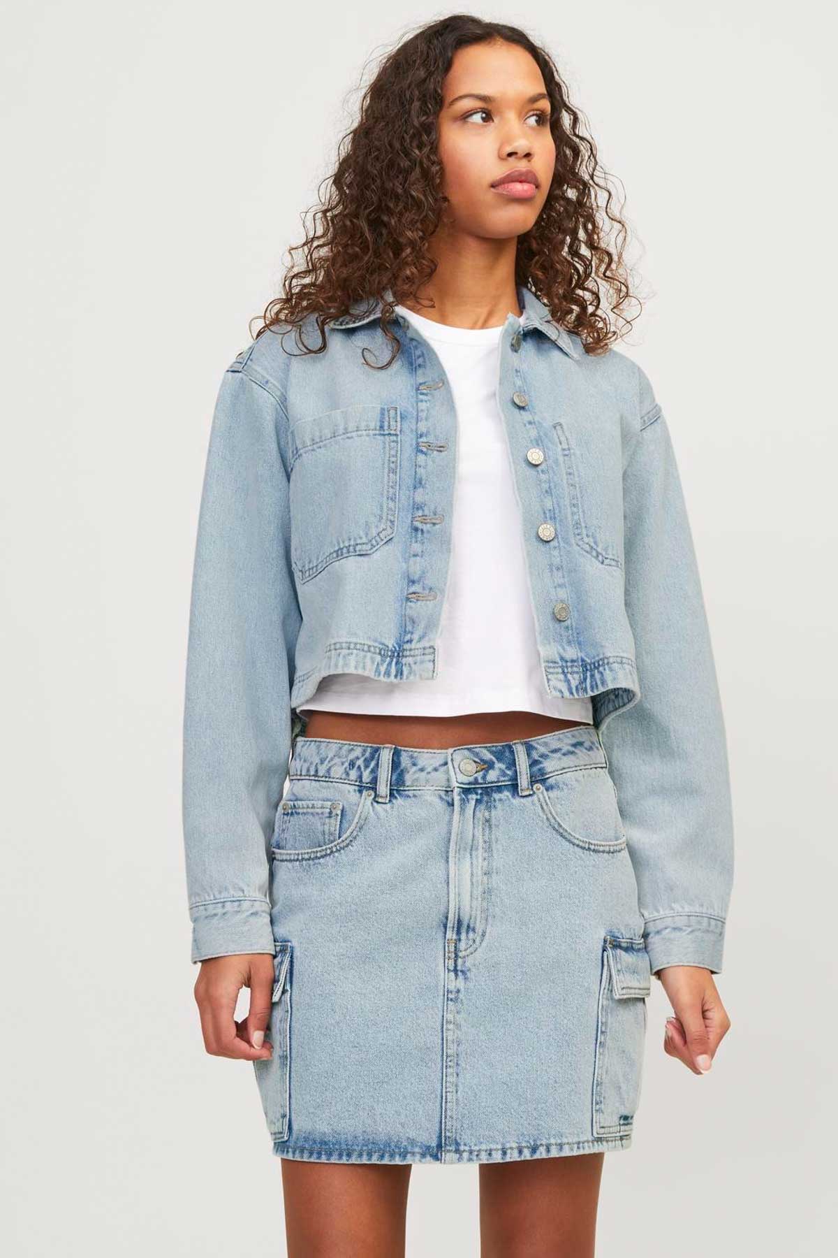 JXAYLA CROPPED DENIM OVER Mavi Kadın Kısa Kol Gömlek