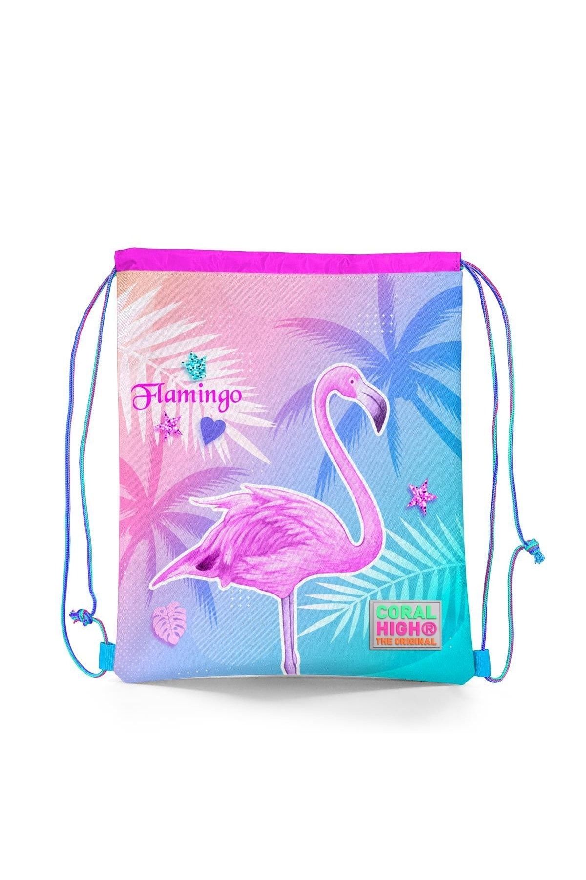 Kids Lavanta Pembe Flamingo Desenli Ipli Büzgülü Sırt Çantası 22461