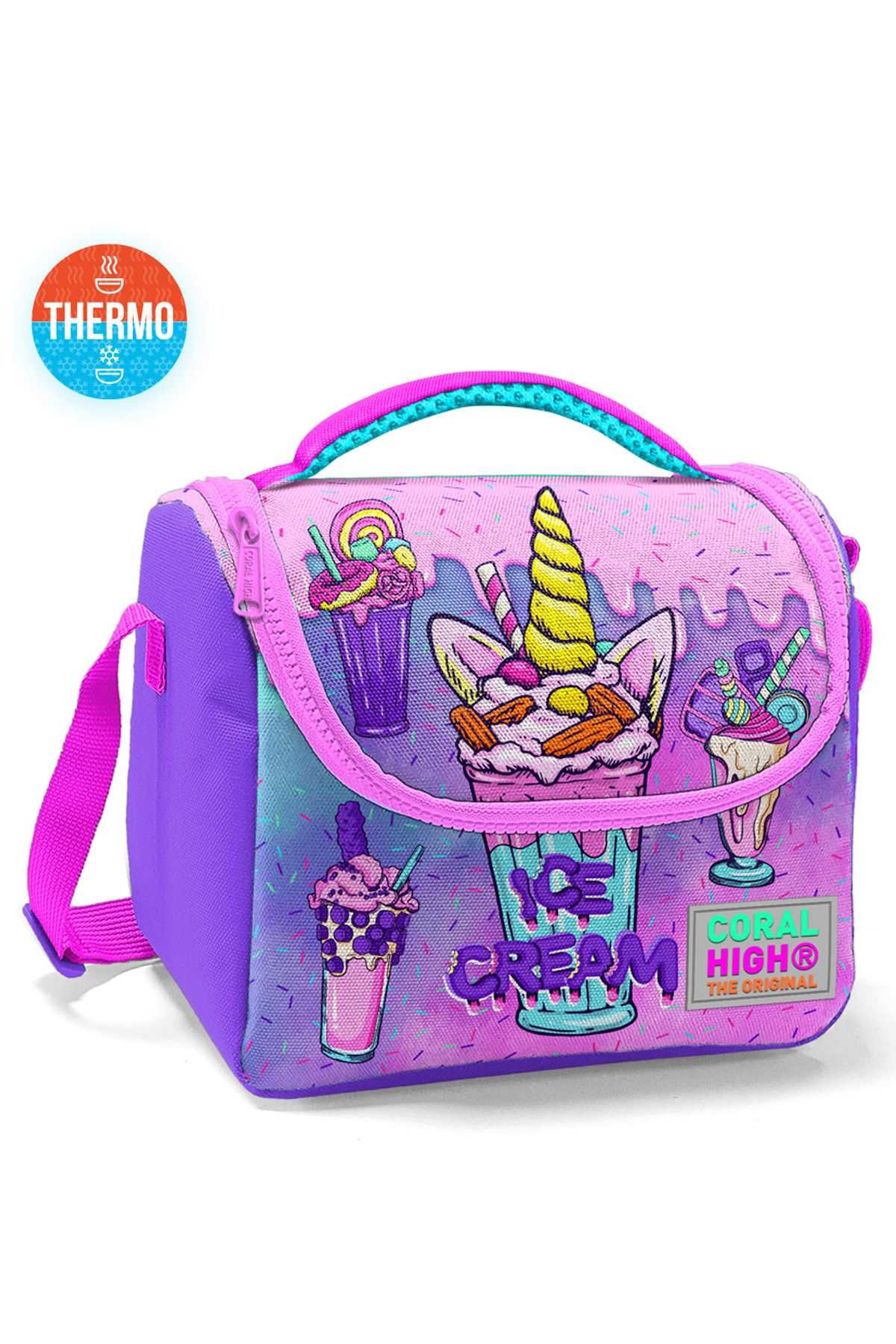 Kids Pembe Mor Milkshake Dondurma Desenli Thermo Beslenme Çantası 11749