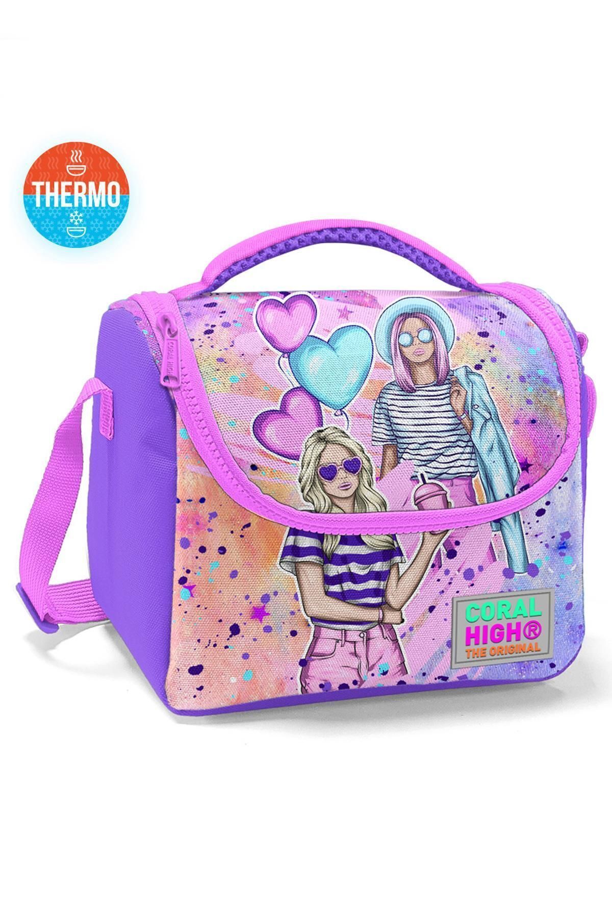 Kids Pembe Mor Fashion Girl Desenli Thermo Beslenme Çantası 11755