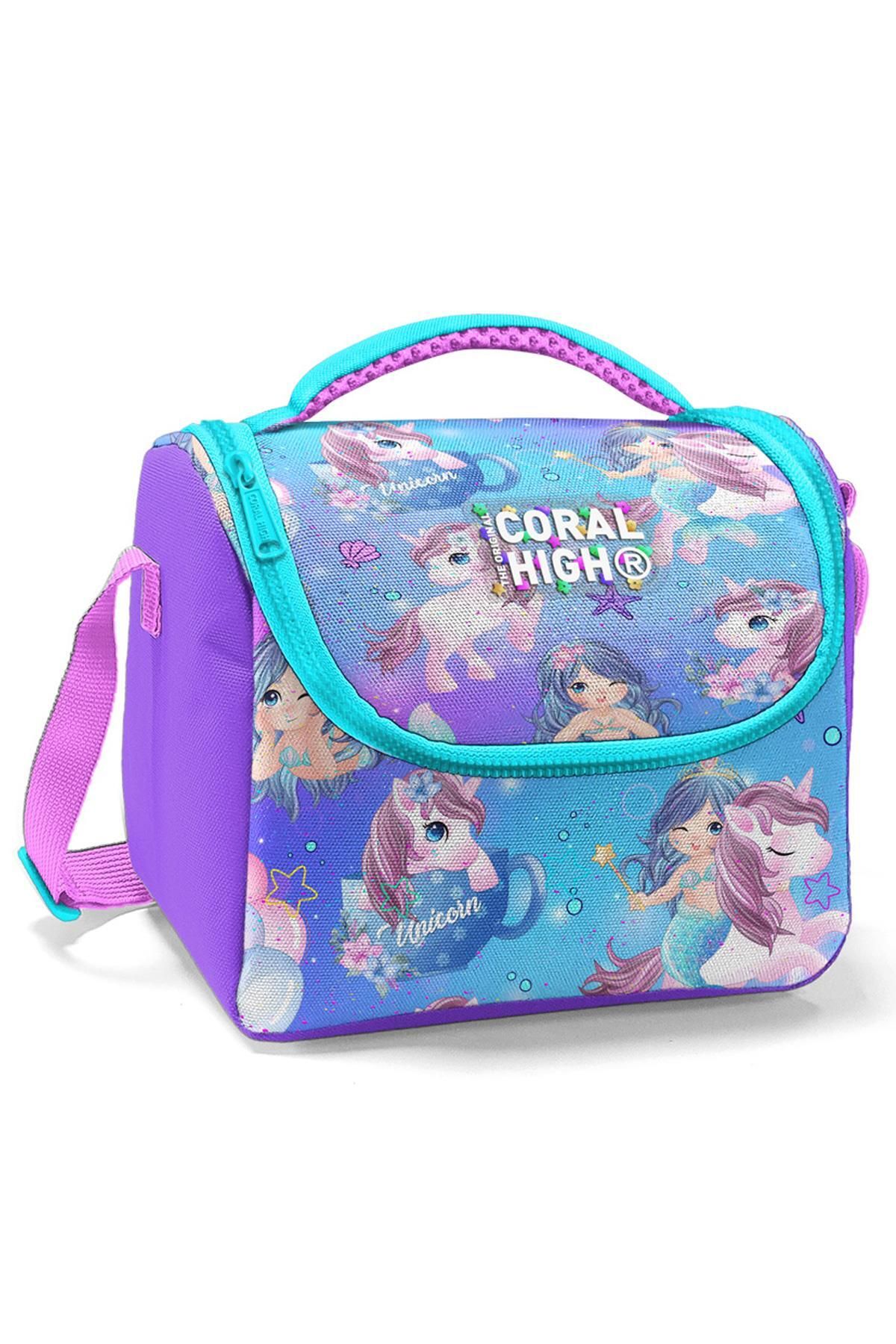 Kids Mor Pembe Unicorn Deniz Kızı Desenli Thermo Beslenme Çantası 11890