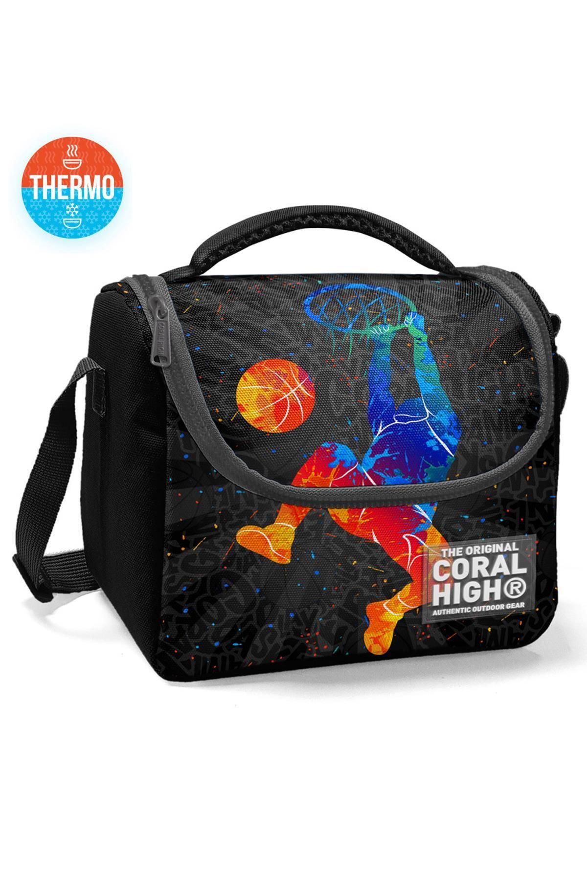 Kids Gri basketbol Desenli Thermo Beslenme Çantası 11783