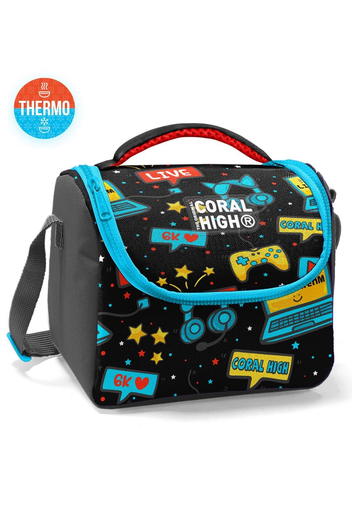 Kids Siyah Mavi Gamer Desenli Thermo Beslenme Çantası 11892