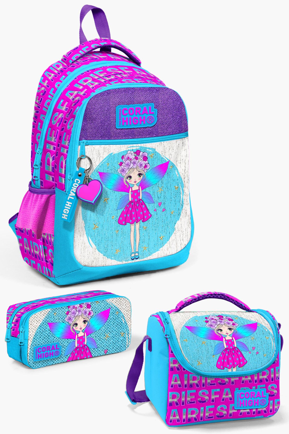 Kids Pembe Mavi Peri Desenli 3’lü Okul Çanta Seti SET0123484