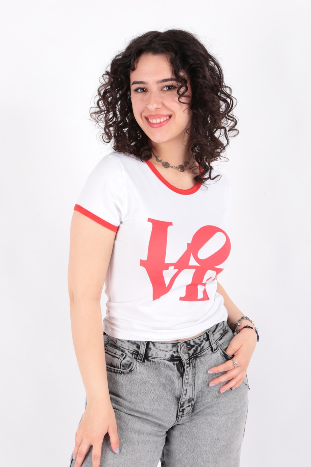 S0016027 Kadın Love Baskılı T-Shirt