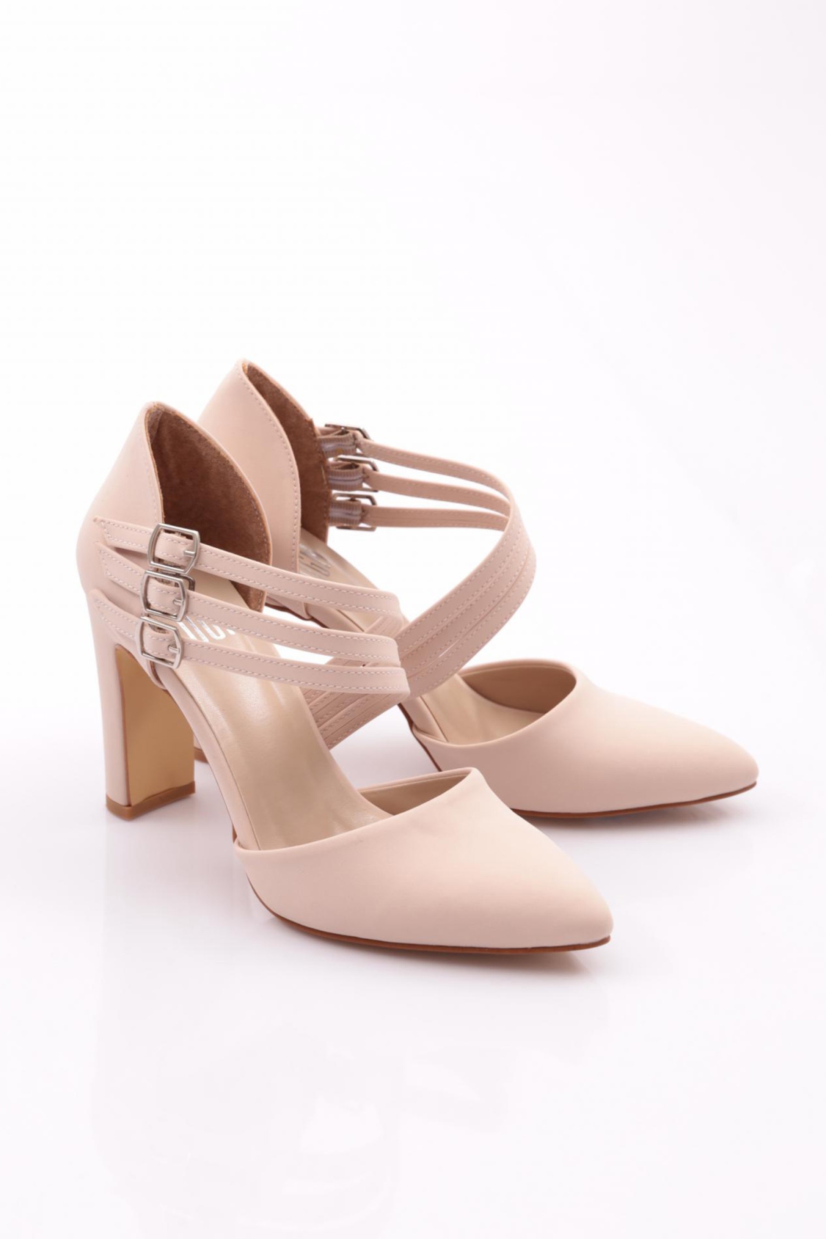 318 Kadin Kalin Topuklu Bileği Kemerli Topuklu Ayakkabi - Görsel 3
