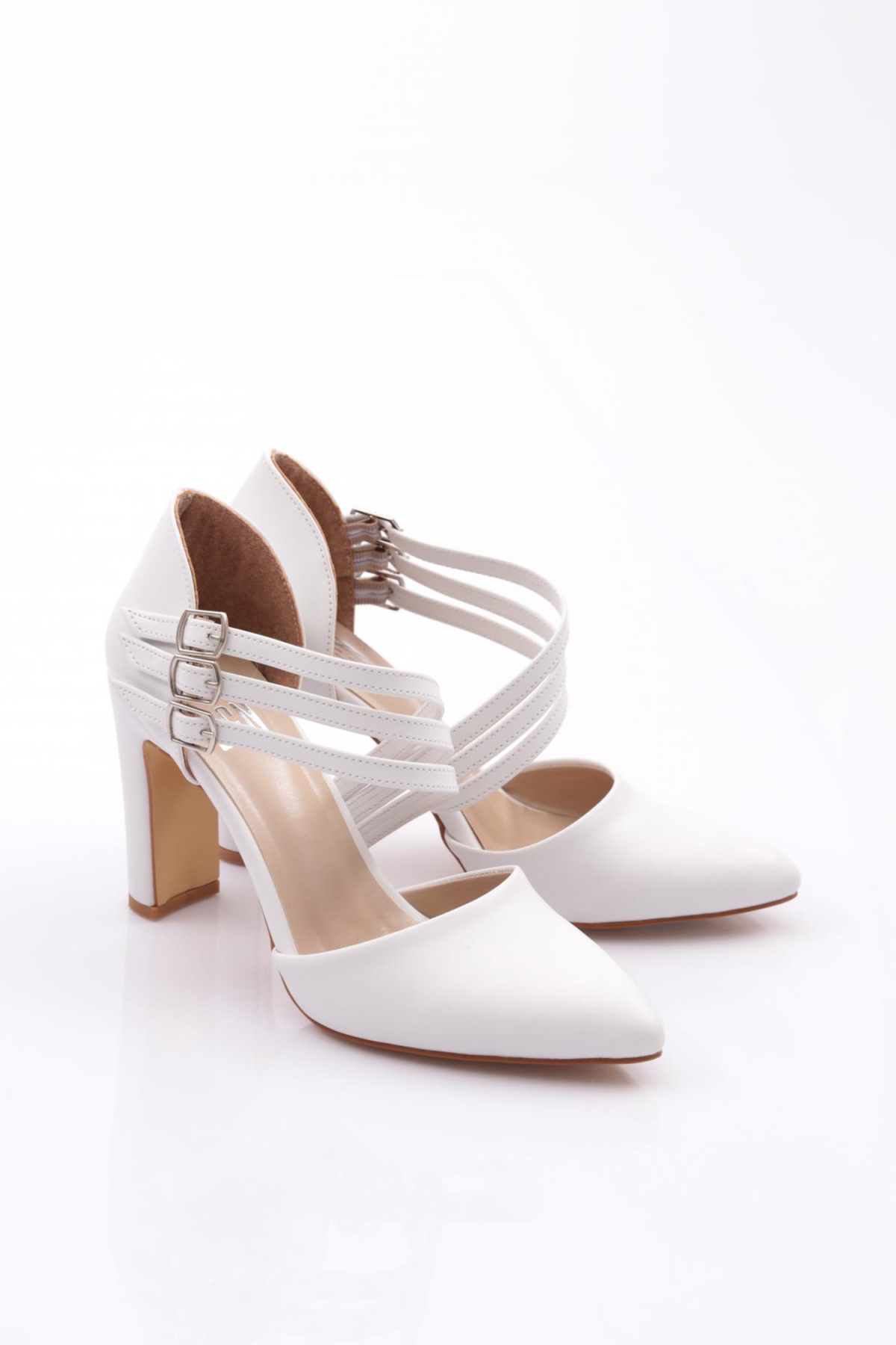 318 Kadin Kalin Topuklu Bileği Kemerli Topuklu Ayakkabi - Görsel 3