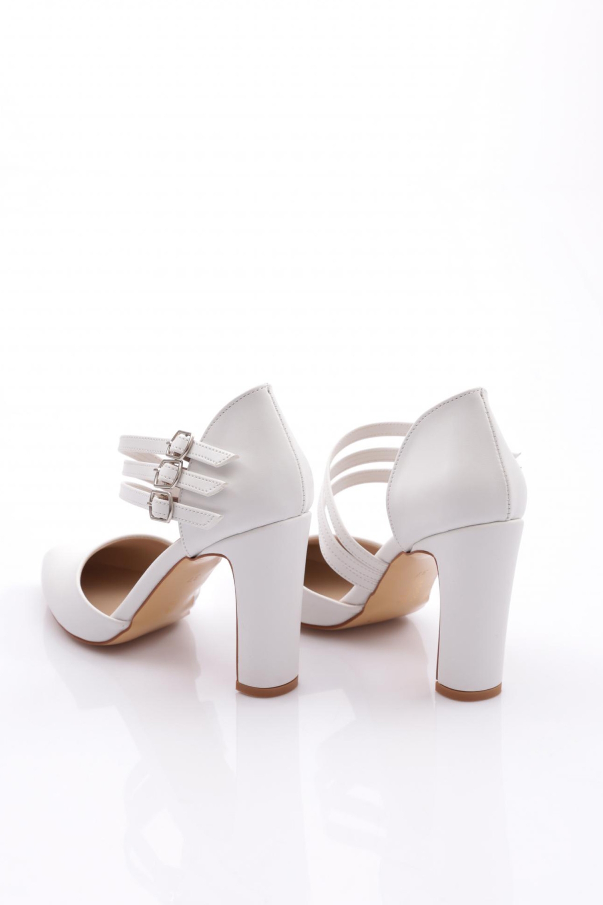 318 Kadin Kalin Topuklu Bileği Kemerli Topuklu Ayakkabi - Görsel 4