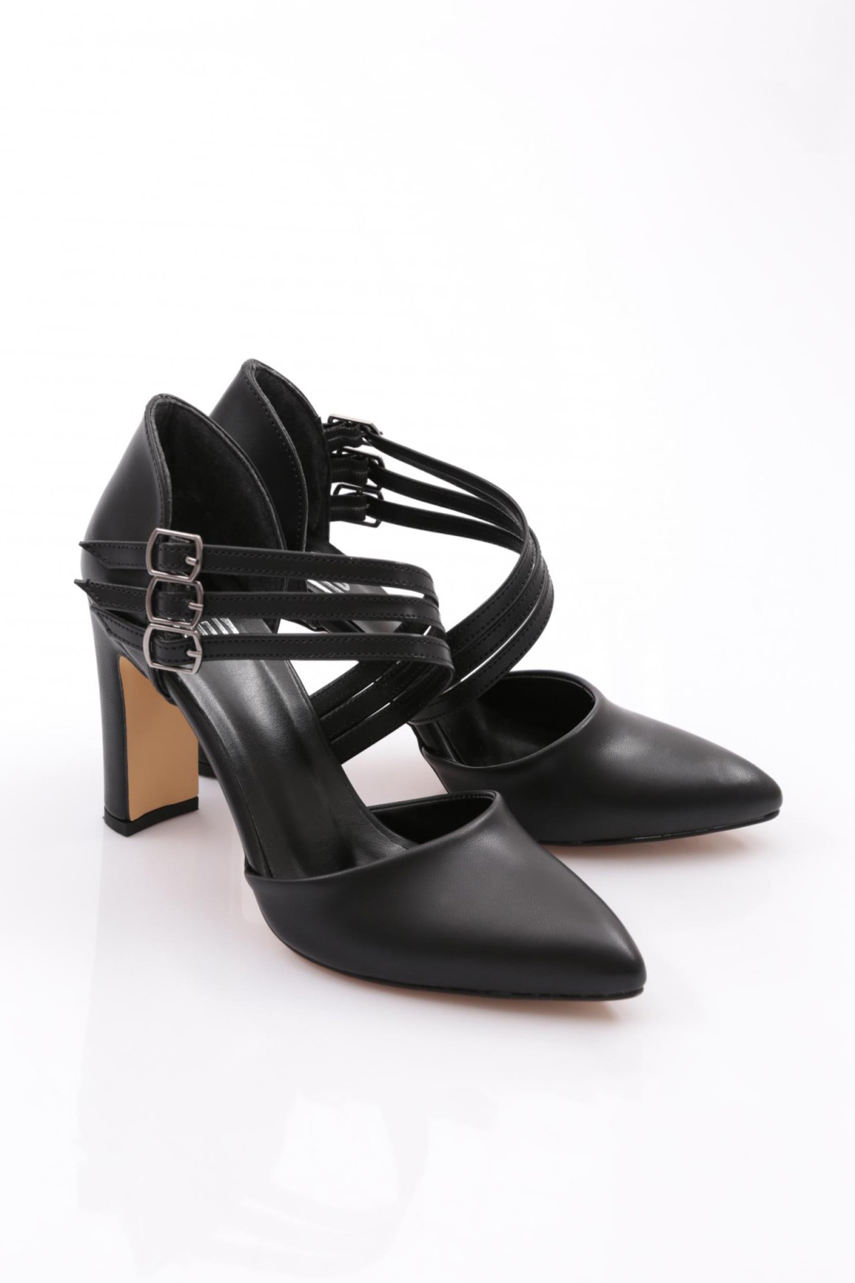318 Kadin Kalin Topuklu Bileği Kemerli Topuklu Ayakkabi - Görsel 3
