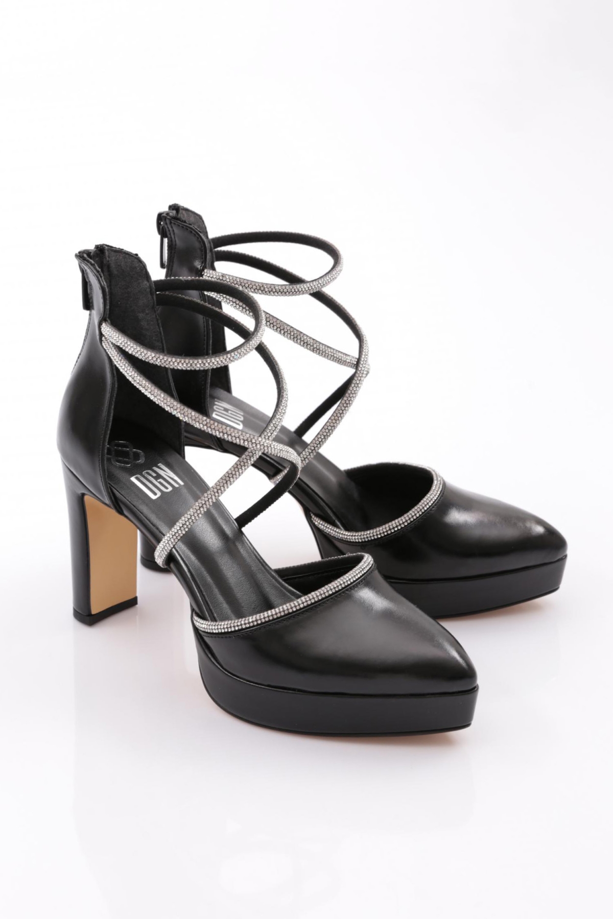 214 Kadin Önü Kapali Bileği Saran Topuklu Ayakkabi - Görsel 3