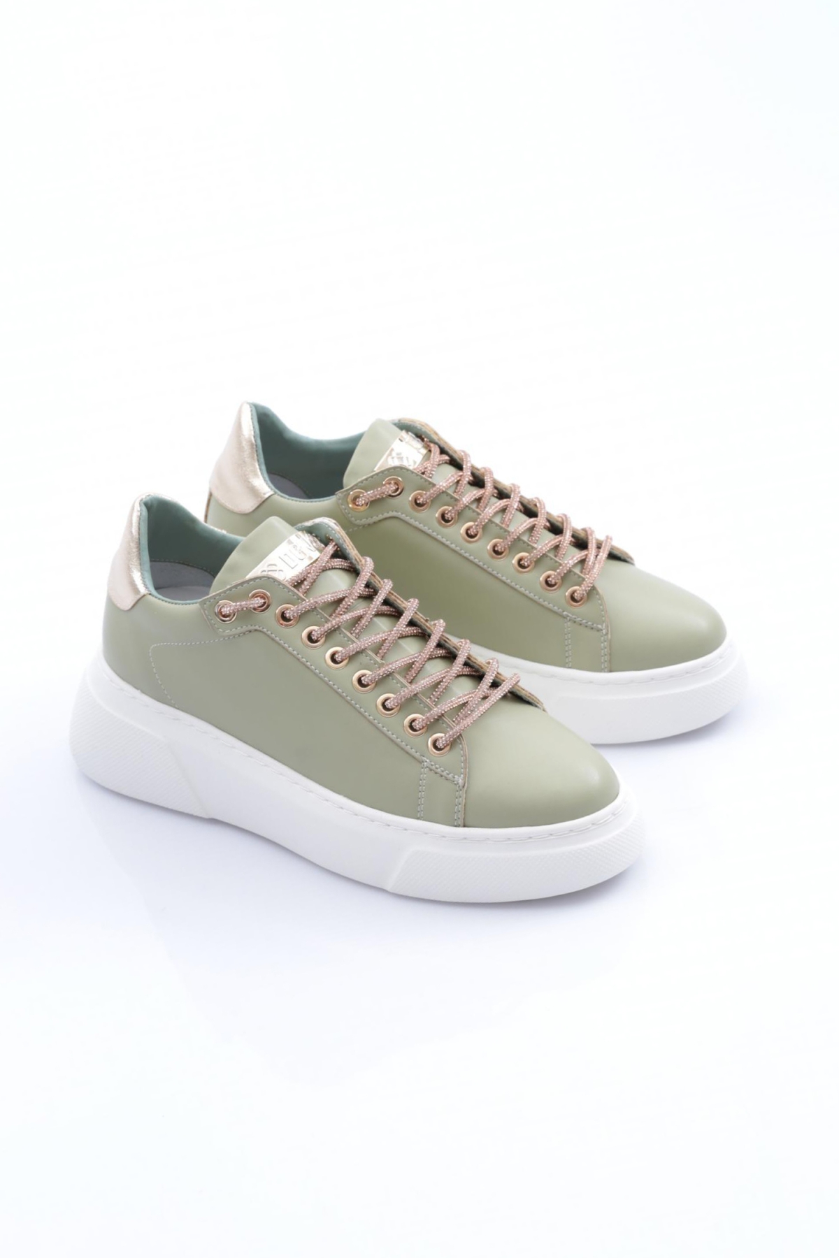 Es854 Kadin Kalin Taban Silver Taş Bağcikli Sneakers Ayakkabi - Görsel 3