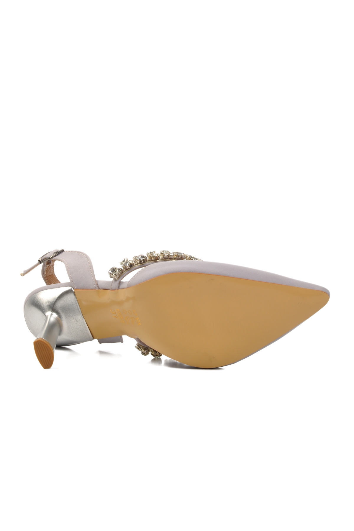 544012 Gümüş Saten Kadın Taşlı Abiye Ayakkabı - Görsel 6