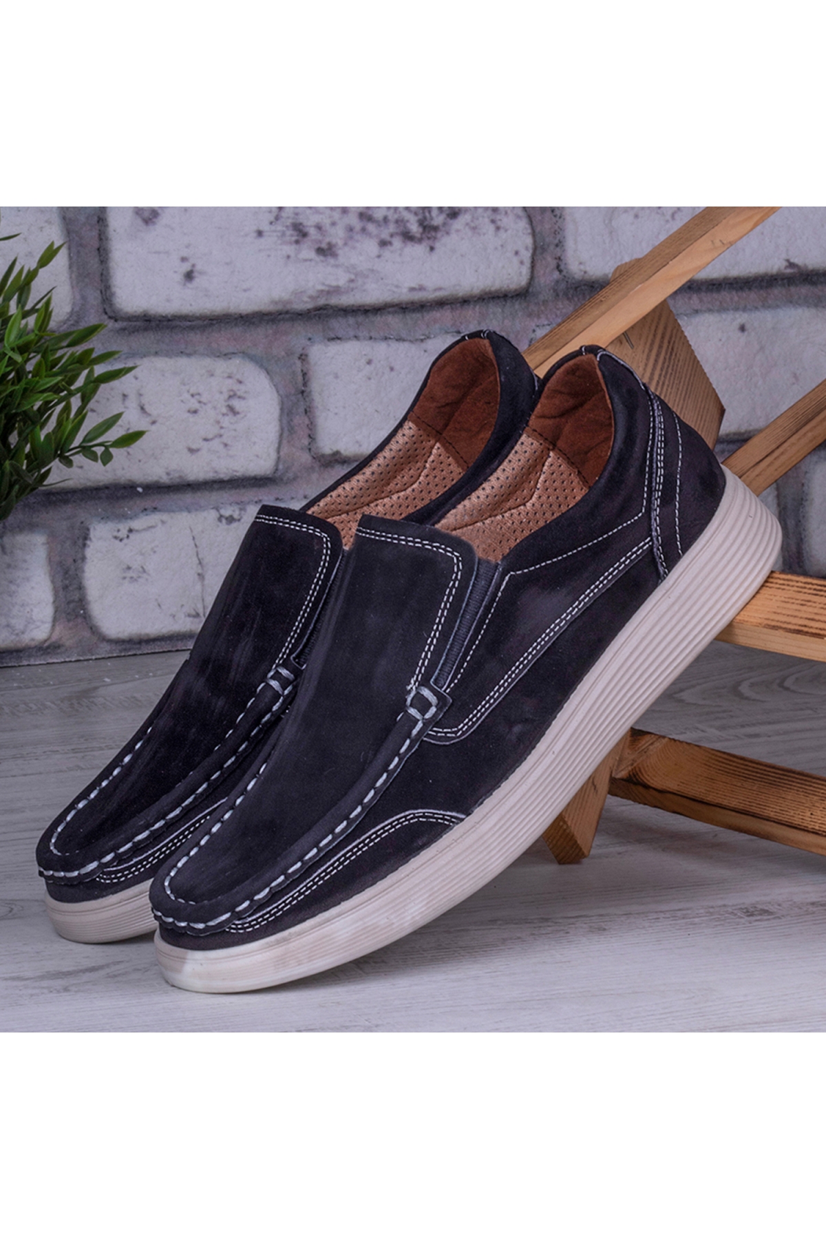 Ayakkabix Tems Hakiki Deri Yazlık Erkek Ayakkabı Siyah-beyaz - Görsel 3